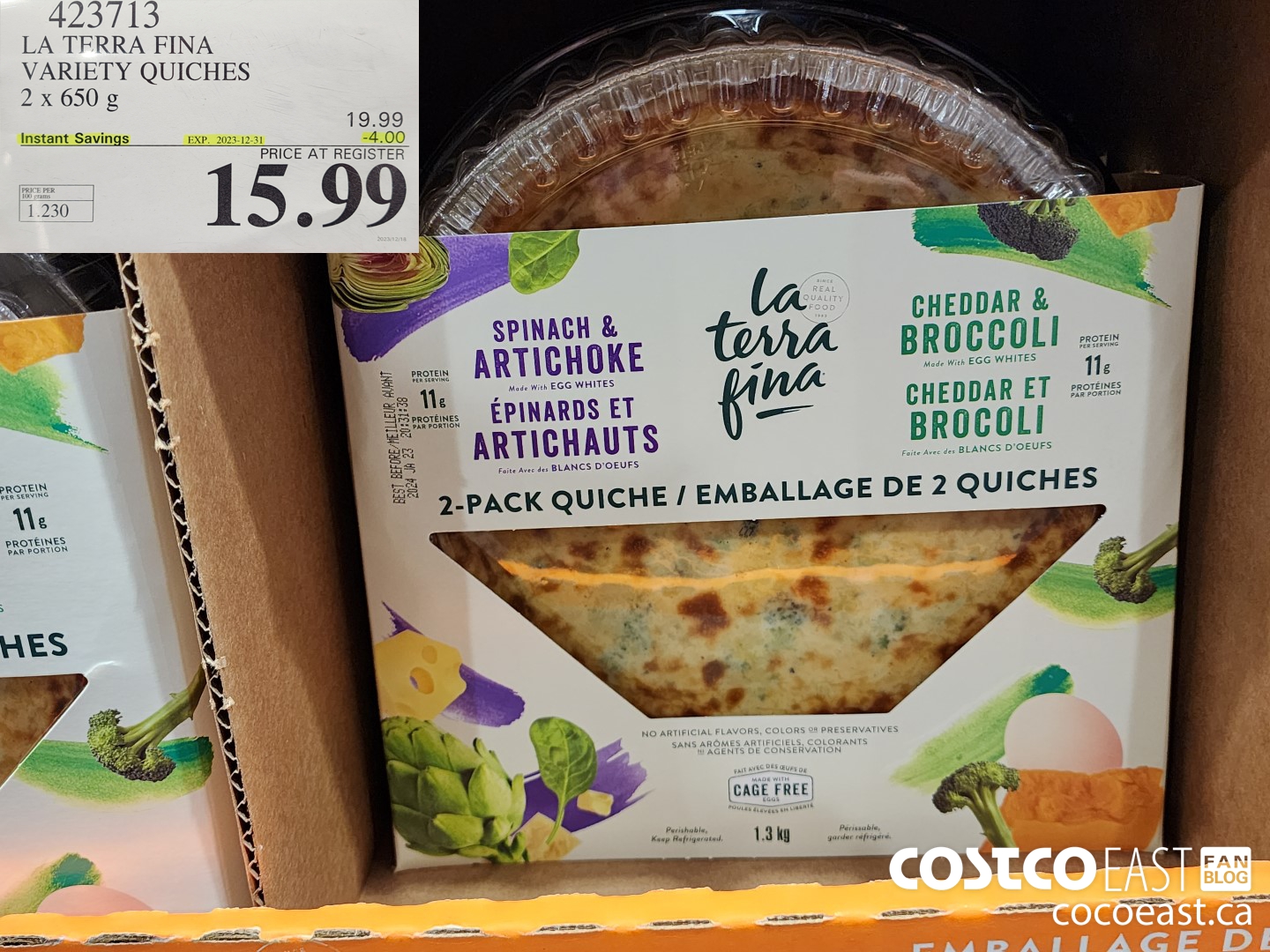 423713 LA TERRA FINA VARIETY QUICHES 2 X 650 G ($4.00 INSTANT SAVINGS EXPIRES ON 2023-12-31) $15.99