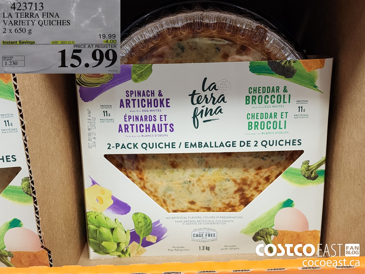 423713 LA TERRA FINA VARIETY QUICHES 2 X 650 G ($4.00 INSTANT SAVINGS EXPIRES ON 2023-12-31) $15.99