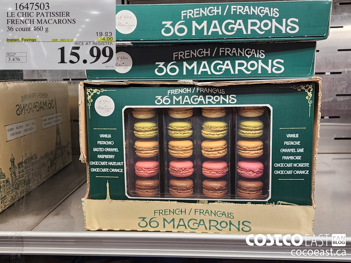 1647503 LE CHIC PATISSIER FRENCH MACARONS 36 count 460 g ($4.00 INSTANT SAVINGS EXPIRES ON 2023-12-10) $15.99