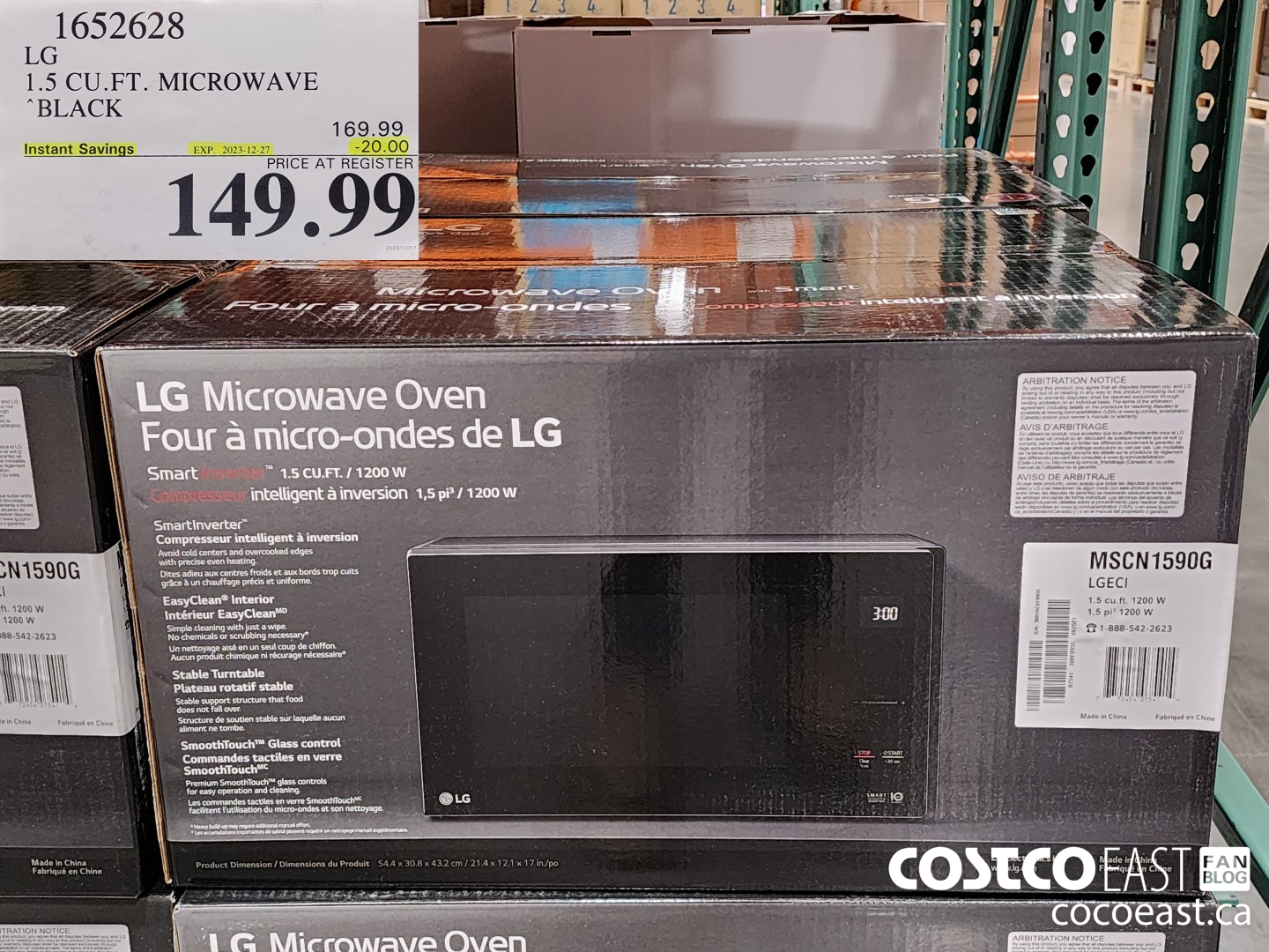 1652628 LG 1.5 CU.FT. MICROWAVE BLACK ($20.00 INSTANT SAVINGS EXPIRES ON 2023-12-27) $149.99