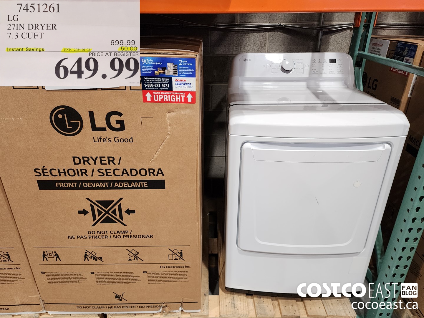 7451261 LG 27IN DRYER 7.3 CU.FT ($50.00 INSTANT SAVINGS EXPIRES ON 2024-01-03) $649.99