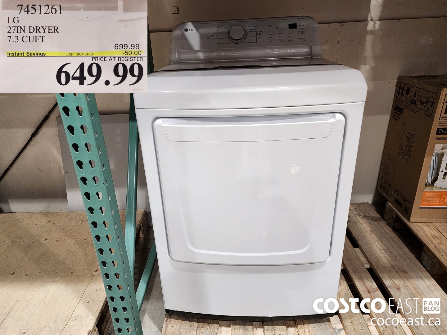 7451261 LG 27IN DRYER 7.3 CU.FT ($50.00 INSTANT SAVINGS EXPIRES ON 2024-01-03) $649.99