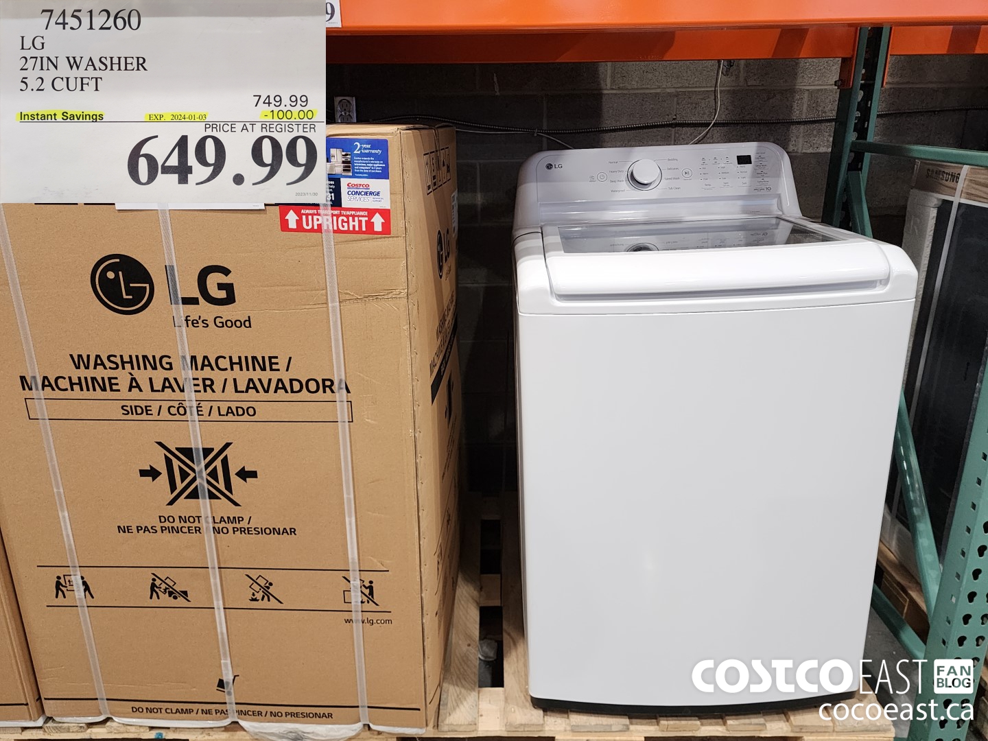 7451260 LG 27IN WASHER 5.2 CUFT ($100.00 INSTANT SAVINGS EXPIRES ON 2024-01-03) $649.99