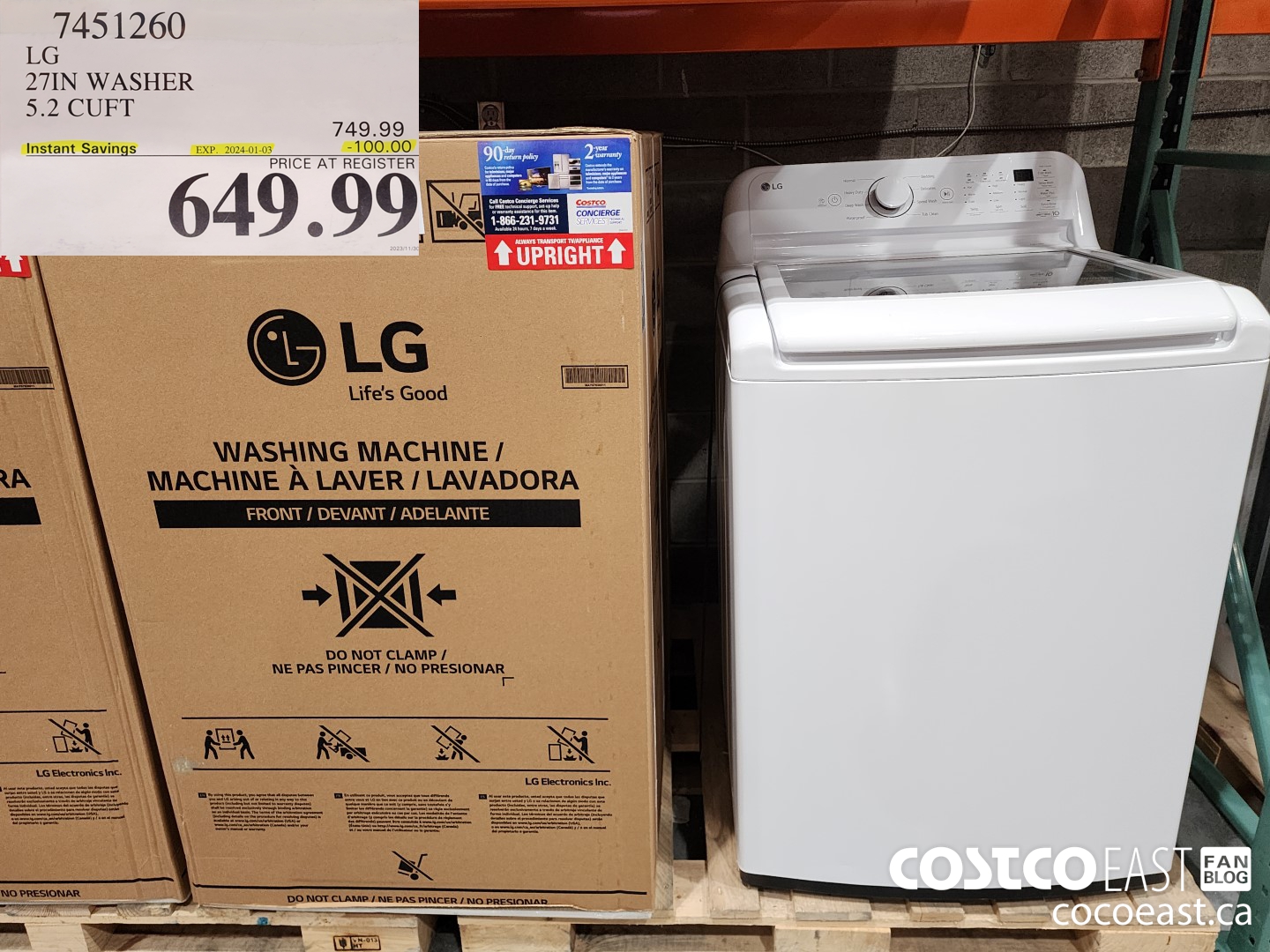 7451260 LG 27IN WASHER 5.2 CUFT ($100.00 INSTANT SAVINGS EXPIRES ON 2024-01-03) $649.99