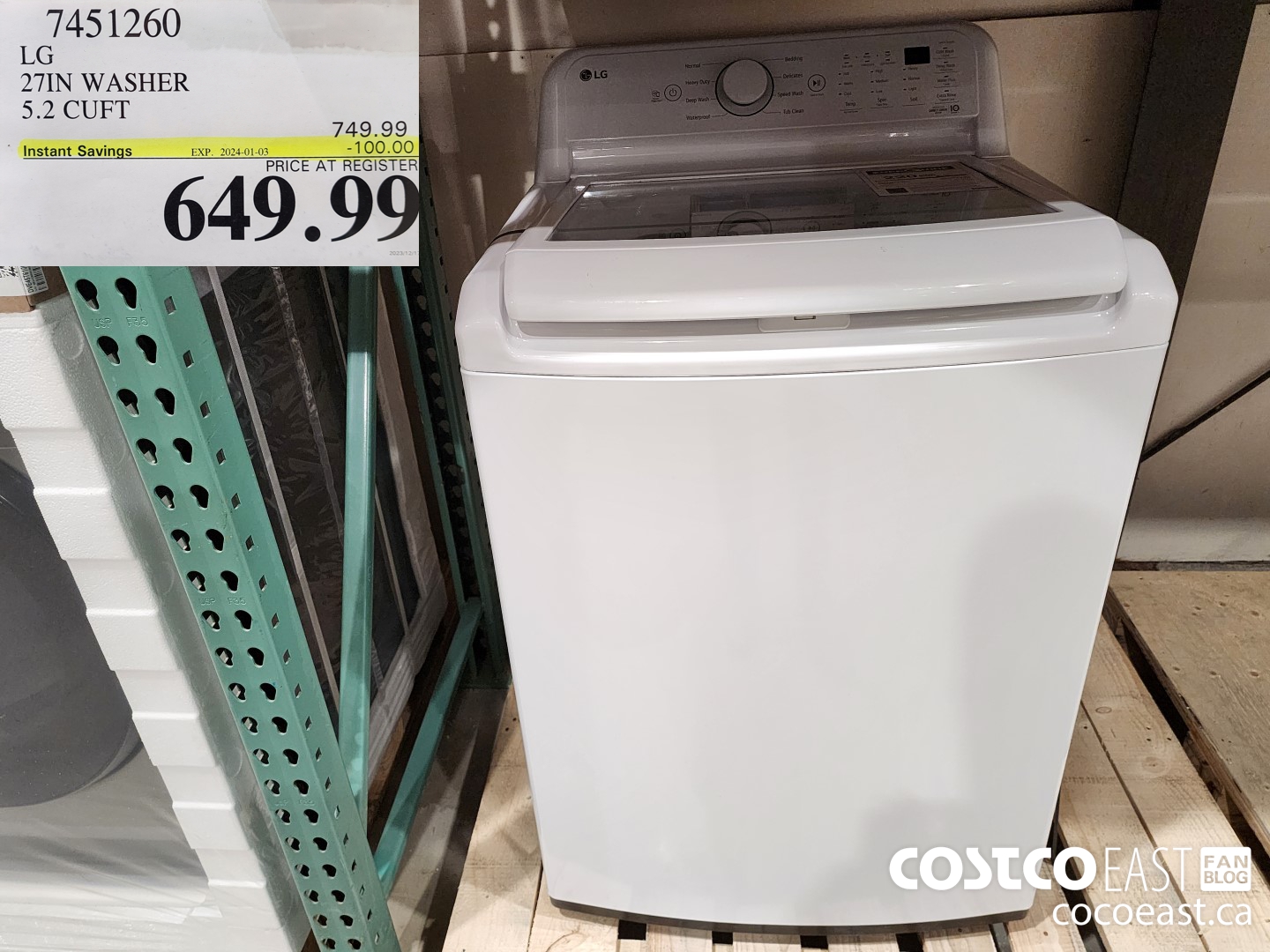 7451260 LG 27IN WASHER 5.2 CUFT ($100.00 INSTANT SAVINGS EXPIRES ON 2024-01-03) $649.99