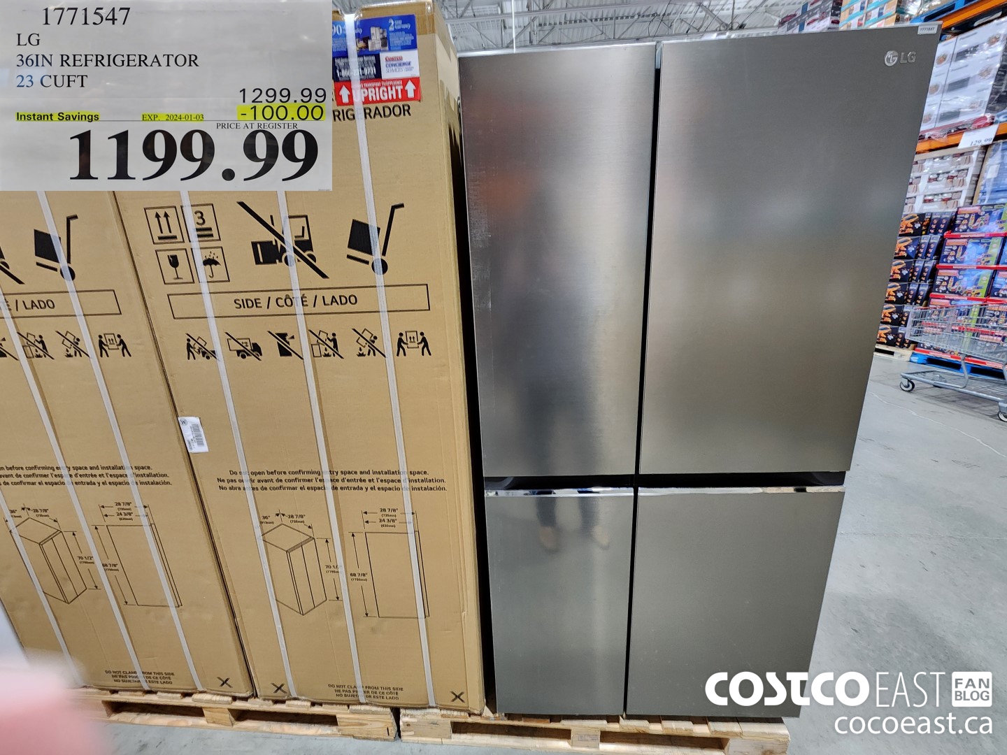 1771547 LG 36IN REFRIGERATOR 23 CUFT ($100.00 INSTANT SAVINGS EXPIRES ON 2024-01-03) $1199.99