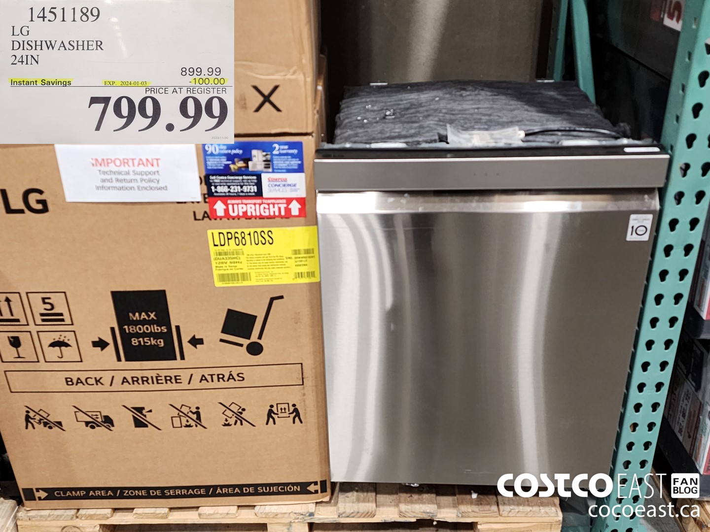 1451189 LG DISHWASHER 24IN ($100.00 INSTANT SAVINGS EXPIRES ON 2024-01-03) $799.99