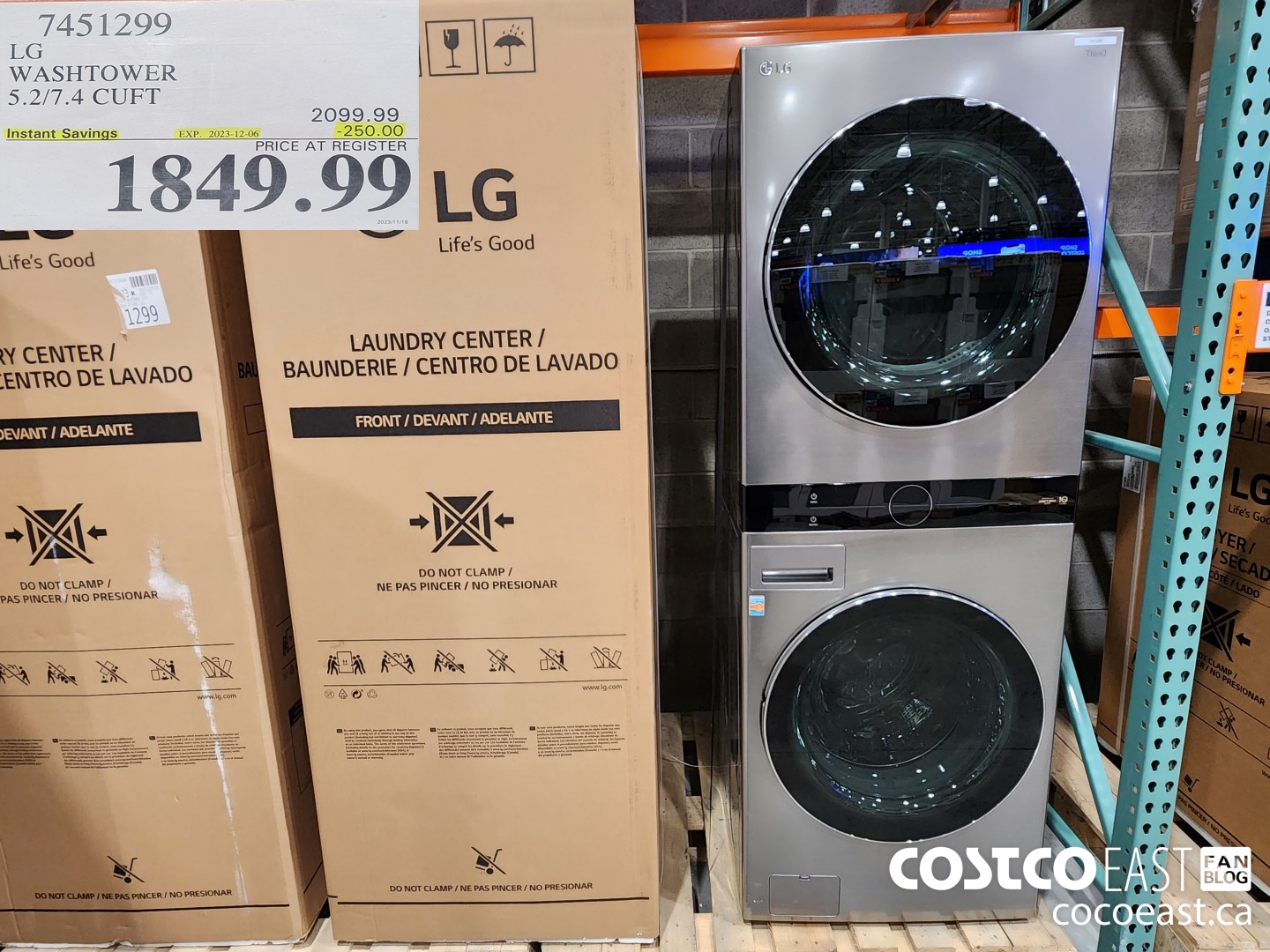 7451299 LG WASHTOWER 5.2/7.4 CUFT ($250.00 INSTANT SAVINGS EXPIRES ON 2023-12-06) $1849.99