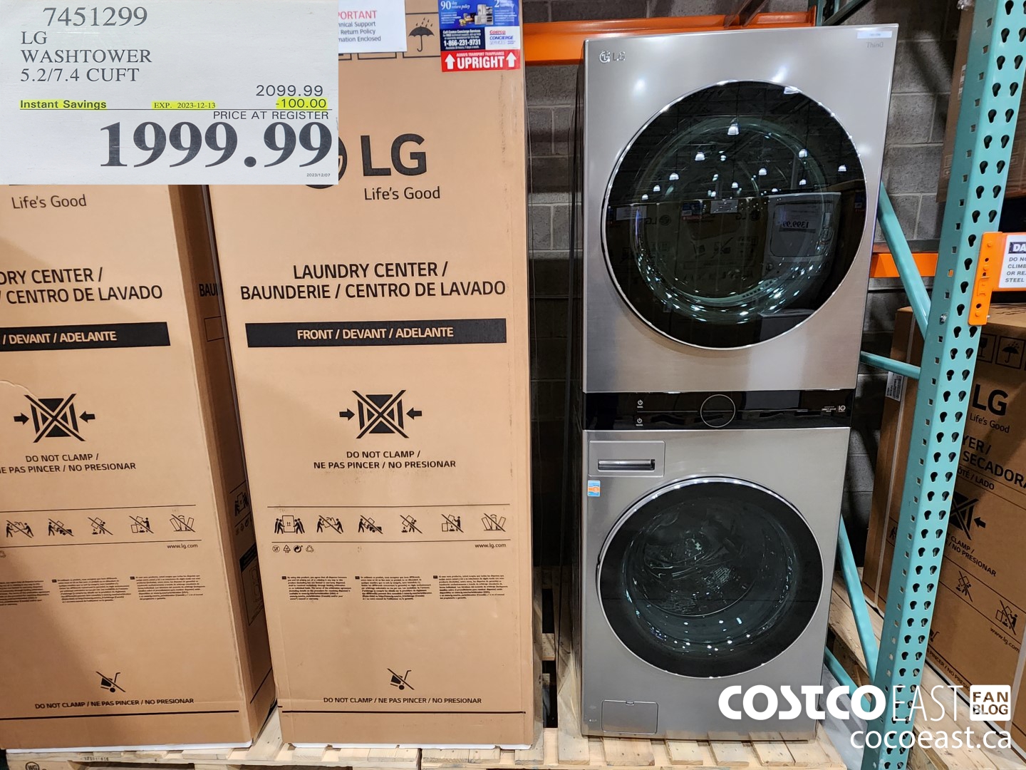 7451299 LG WASHTOWER 5.2/7.4 CUFT ($100.00 INSTANT SAVINGS EXPIRES ON 2023-12-13) $1999.99