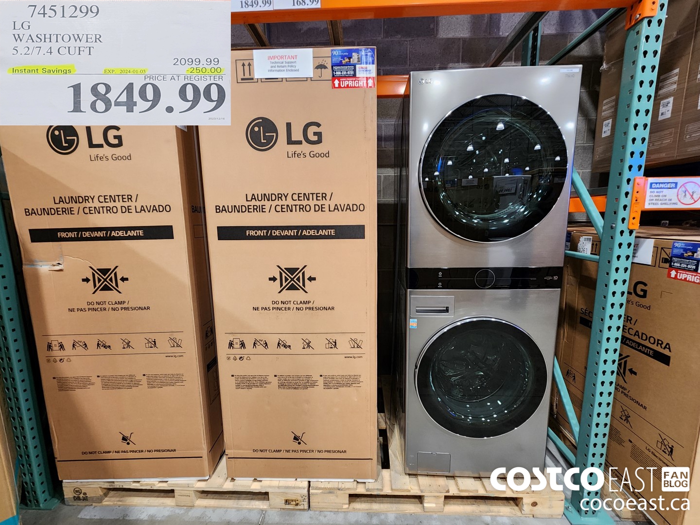 7451299 LG WASHTOWER 5.2/7.4 CUFT ($250.00 INSTANT SAVINGS EXPIRES ON 2024-01-03) $1849.99