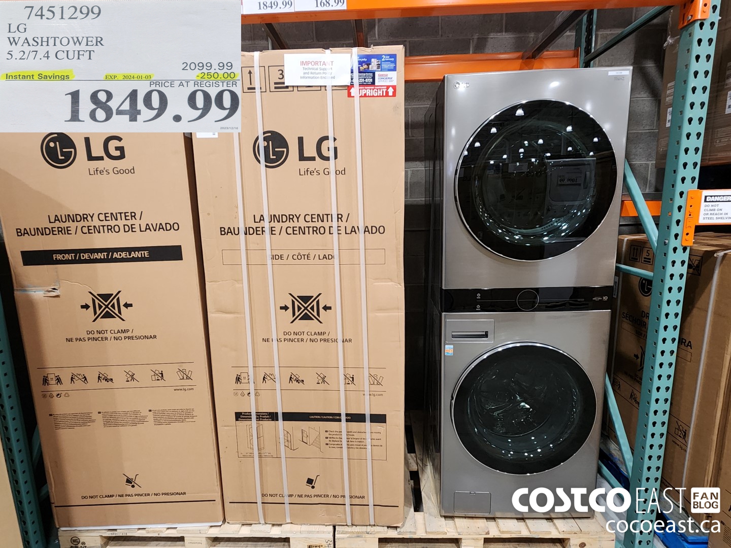 7451299 LG WASHTOWER 5.2/7.4 CUFT ($250.00 INSTANT SAVINGS EXPIRES ON 2024-01-03) $1849.99