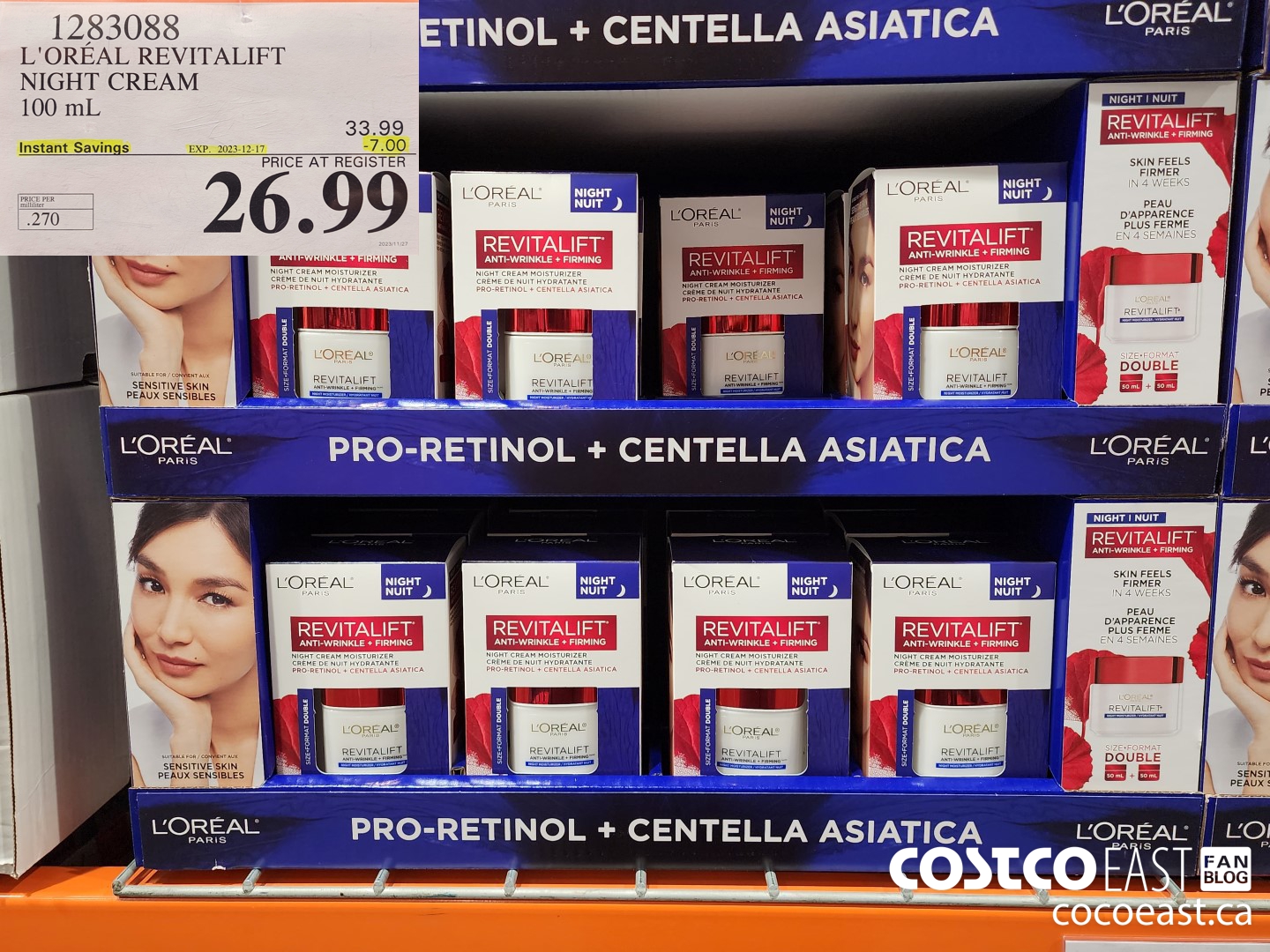 1283088 L'OREAL REVITALIFT NIGHT CREAM 100 mL ($7.00 INSTANT SAVINGS EXPIRES ON 2023-12-17) $26.99