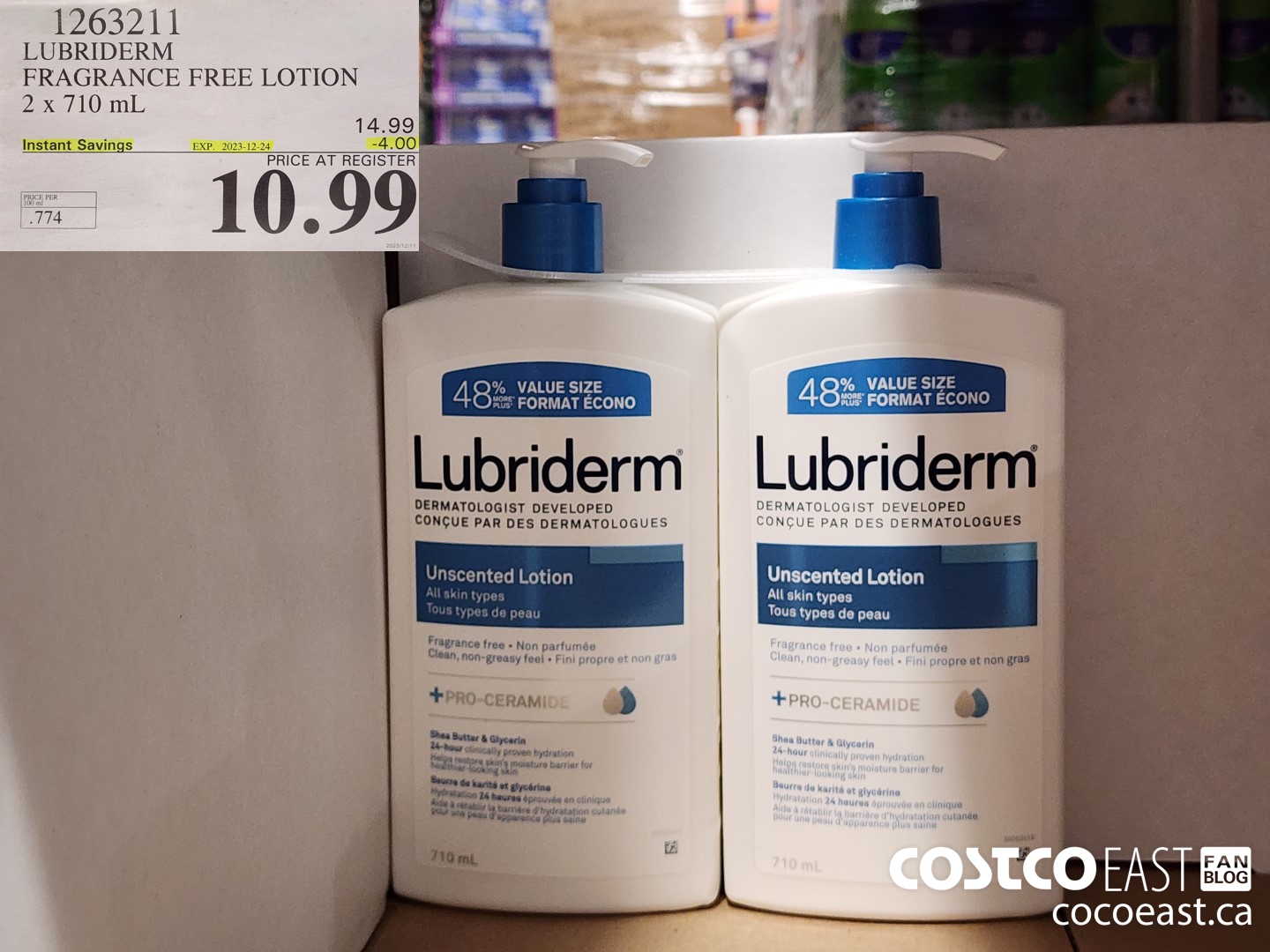 1263211 LUBRIDERM FRAGRANCE FREE LOTION 2 X 710 ML ($4.00 INSTANT SAVINGS EXPIRES ON 2023-12-24) $10.99