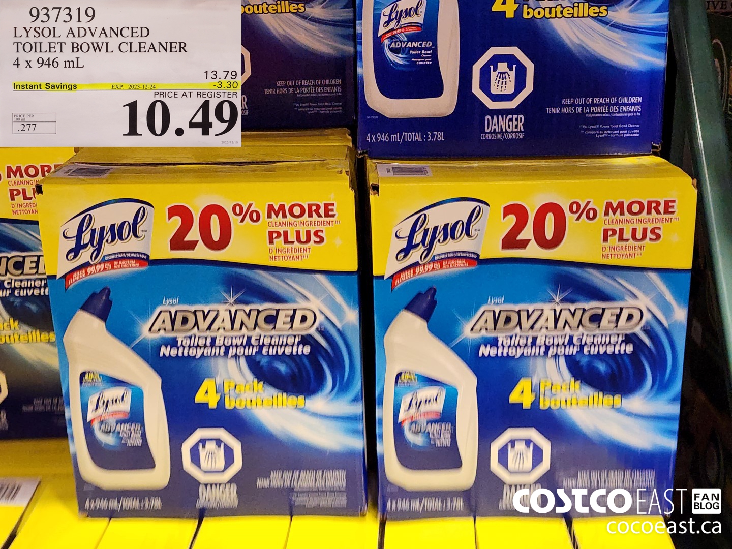 937319 LYSOL ADVANCED TOILET BOWL CLEANER 4 X 946 ML ($3.30 INSTANT SAVINGS EXPIRES ON 2023-12-24) $10.49