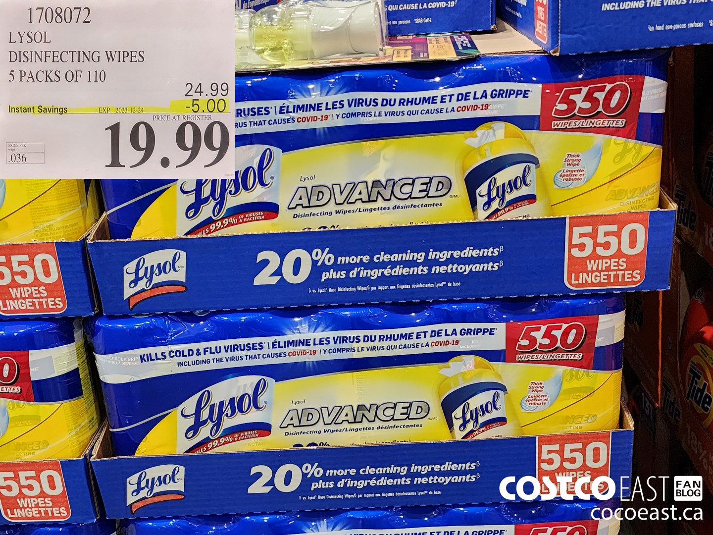 1708072 LYSOL DISINFECTING WIPES 5 PACKS OF 110 ($5.00 INSTANT SAVINGS EXPIRES ON 2023-12-24) $19.99