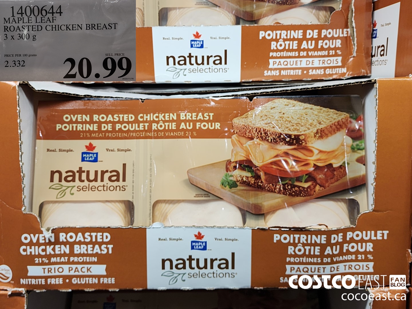 1400644 MAPLE LEAF SLICED CHICKEN BREAST 3 x 300 g $20.99