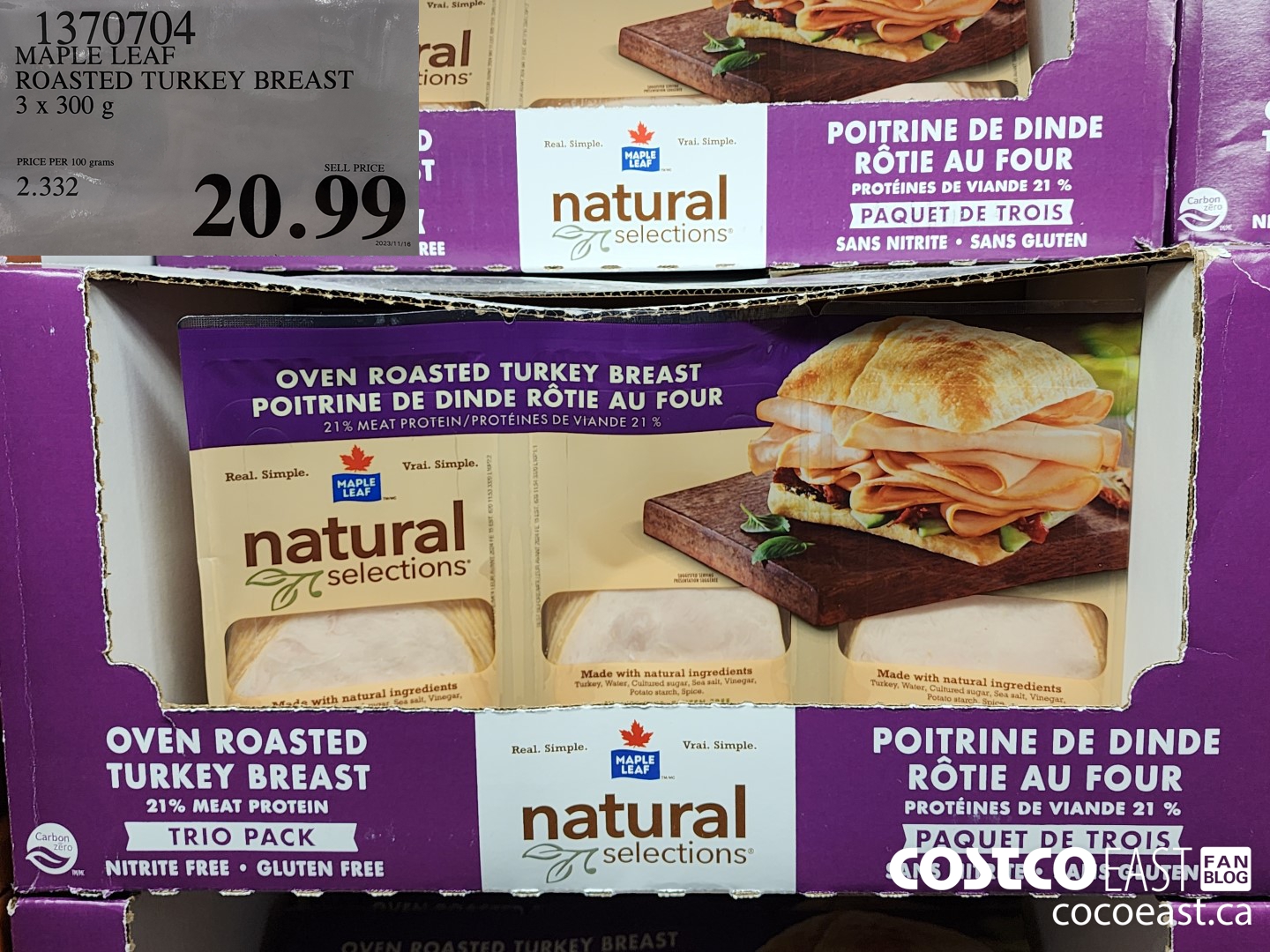 1370704 MAPLE LEAF SLICED TURKEY BREAST 3 x 300 G $20.99