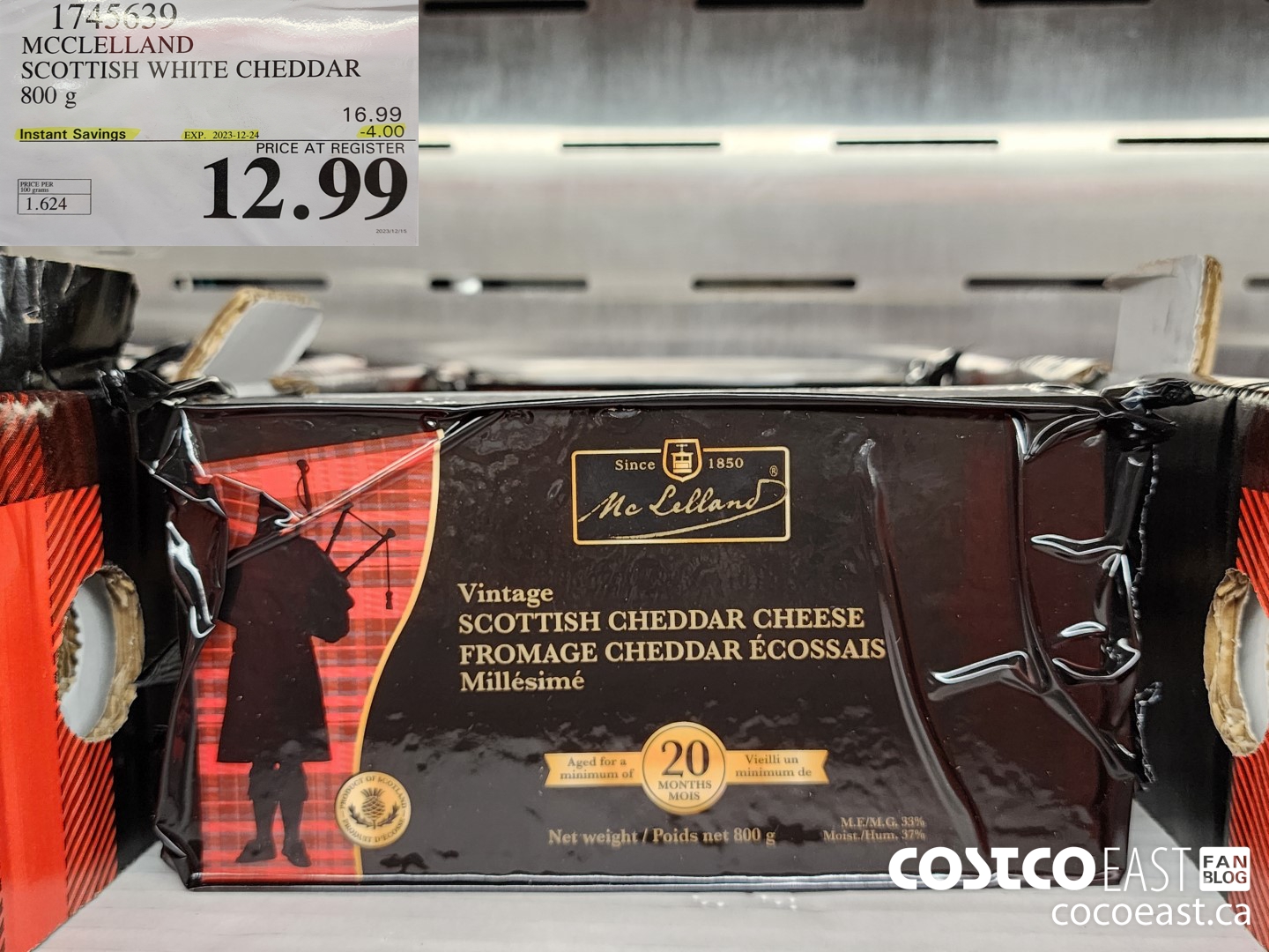 1745639 MCCLELLAND SCOTTISH WHITE CHEDDAR 800 g ($4.00 INSTANT SAVINGS EXPIRES ON 2023-12-24) $12.99