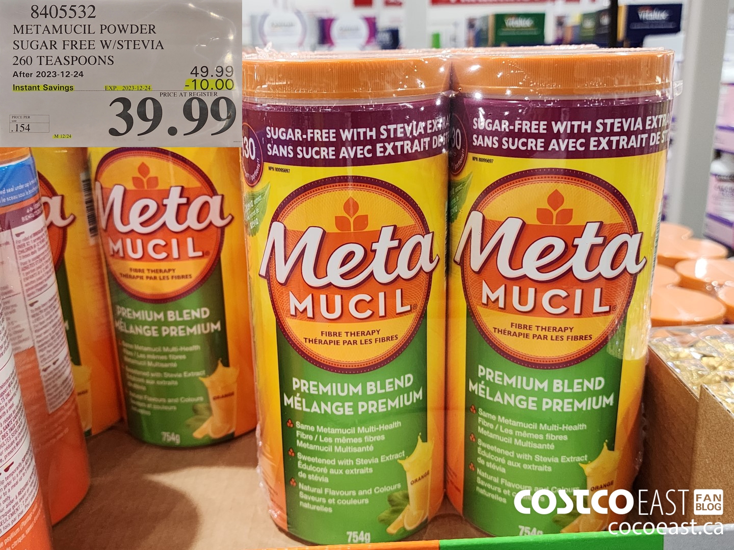 8405532 METAMUCIL POWDER SUGAR FREE W/STEVIA 260 TEASPOONS ($10.00 INSTANT SAVINGS EXPIRES ON 2023-12-24) $39.99