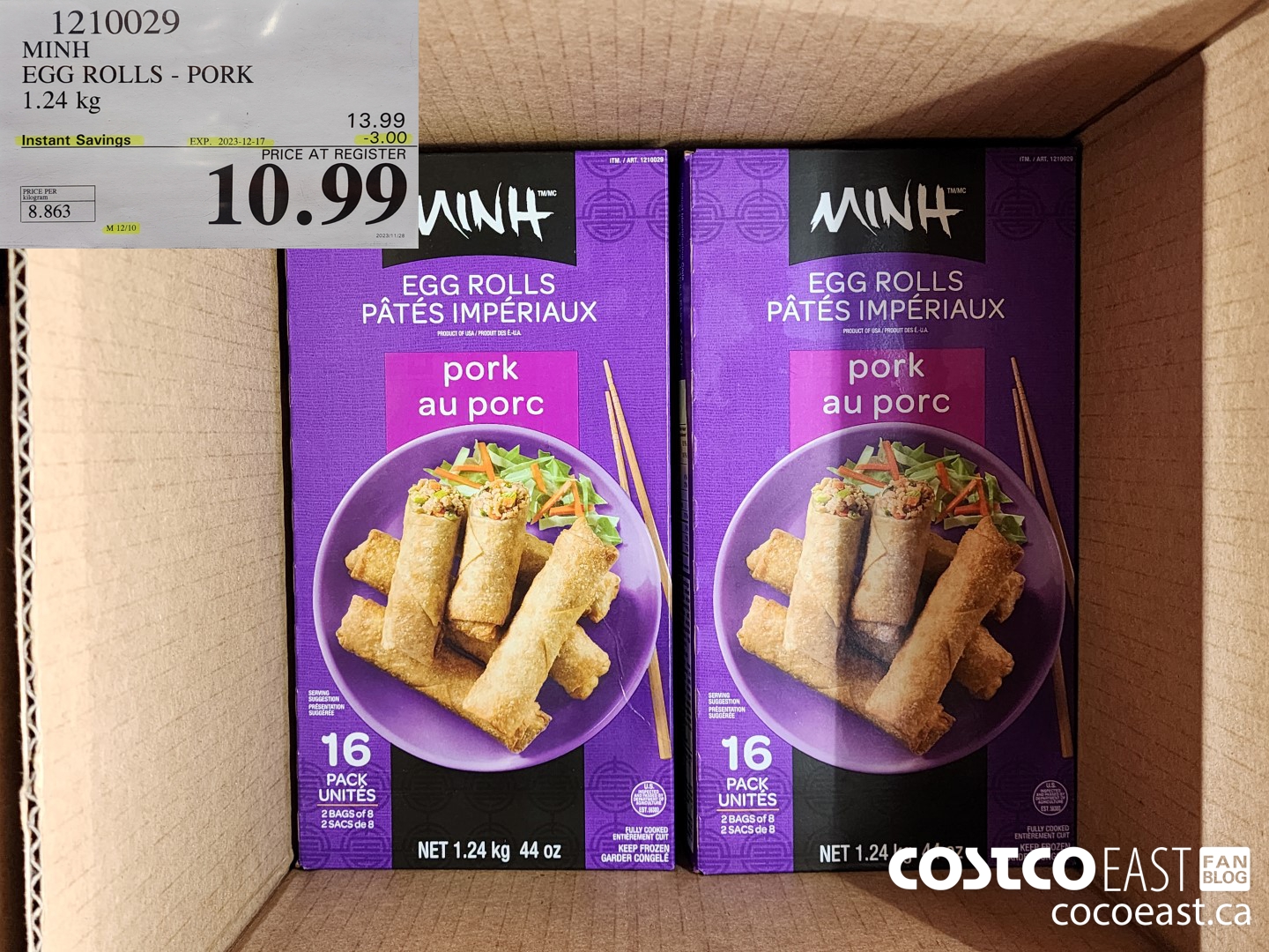 1210029 MINH PORK EGG ROLLS 1.24 KG ($3.00 INSTANT SAVINGS EXPIRES ON 2023-12-17) $10.99