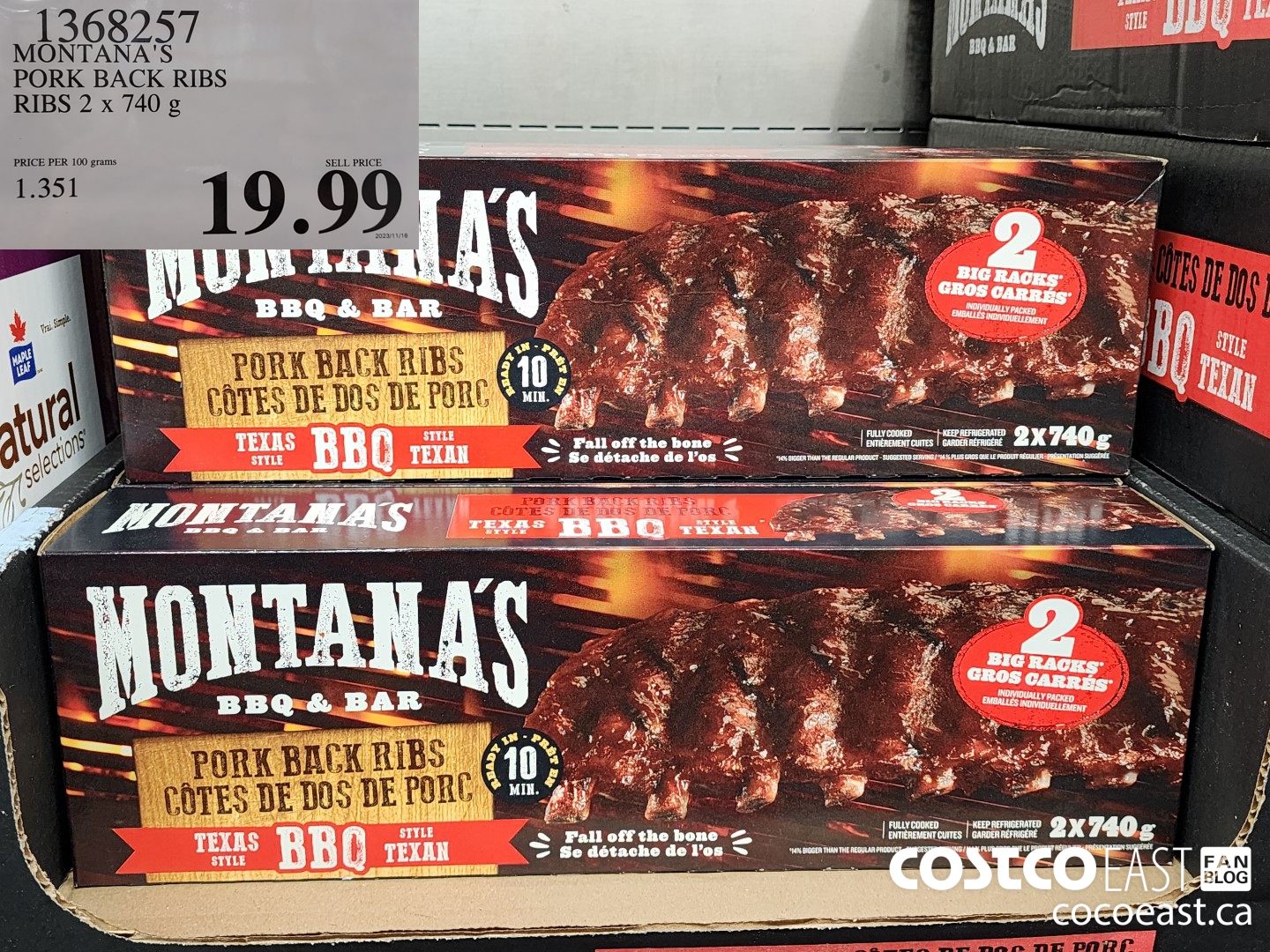 1368257 MONTANA'S PORK BACK RIBS 2 X 740 G $19.99
