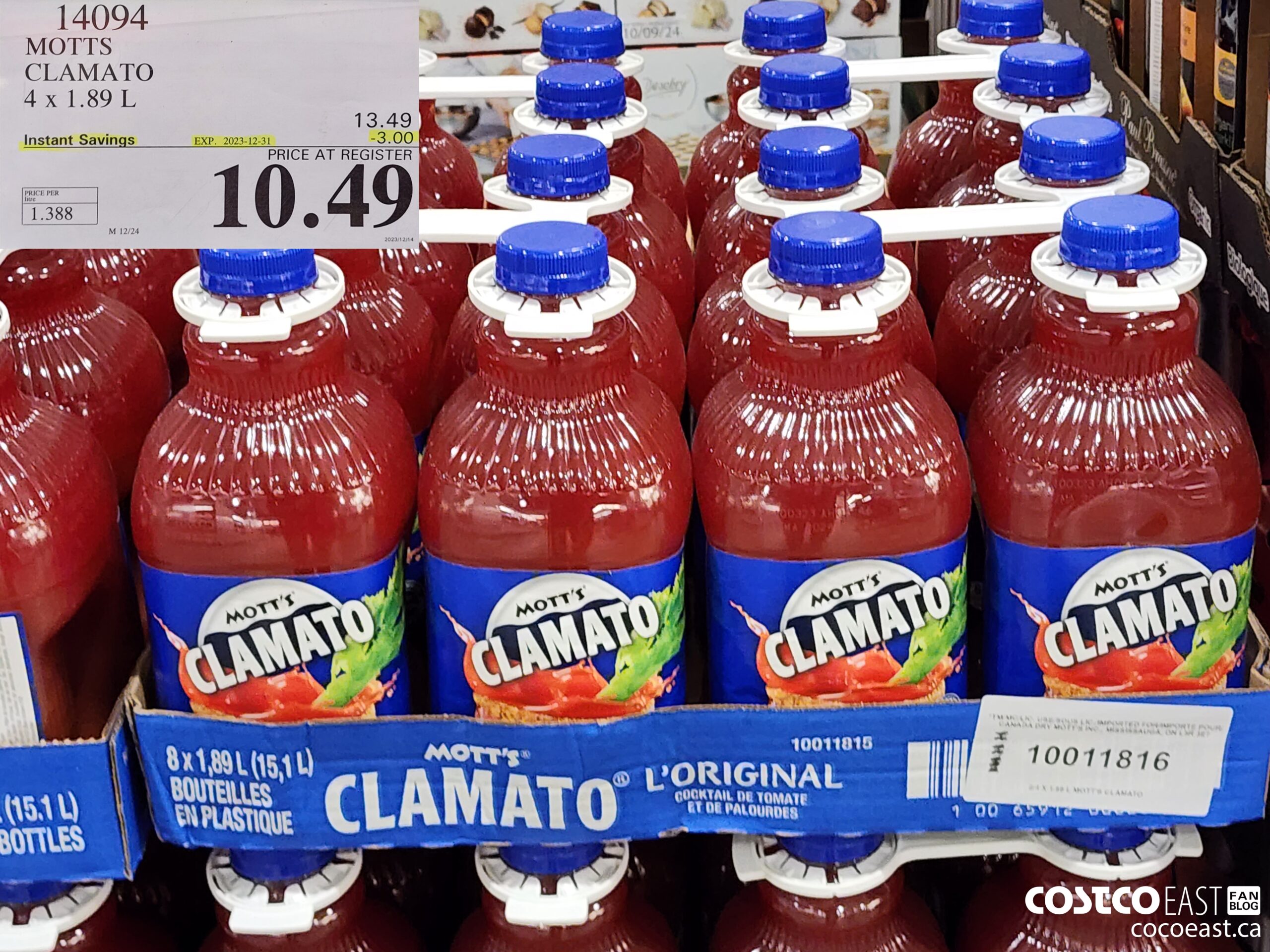 14094 MOTTS CLAMATO 4 x 1.89L ($3.00 INSTANT SAVINGS EXPIRES ON 2023-12-31) $10.49