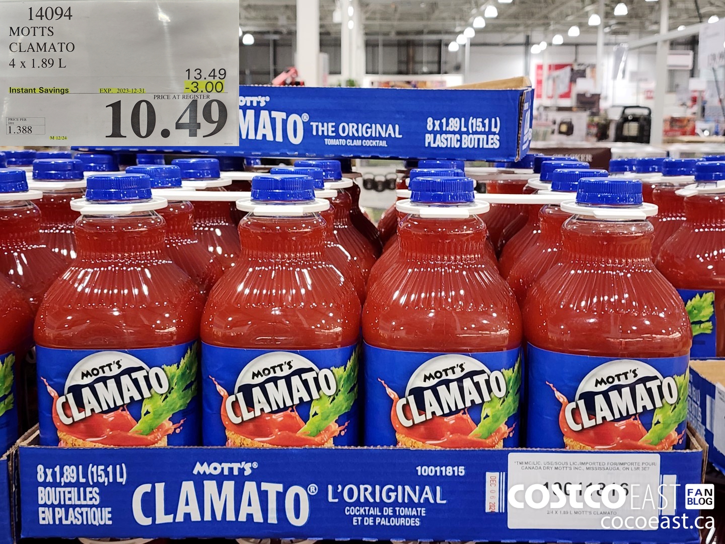 14094 MOTTS CLAMATO 4 x 1.89L ($3.00 INSTANT SAVINGS EXPIRES ON 2023-12-31) $10.49