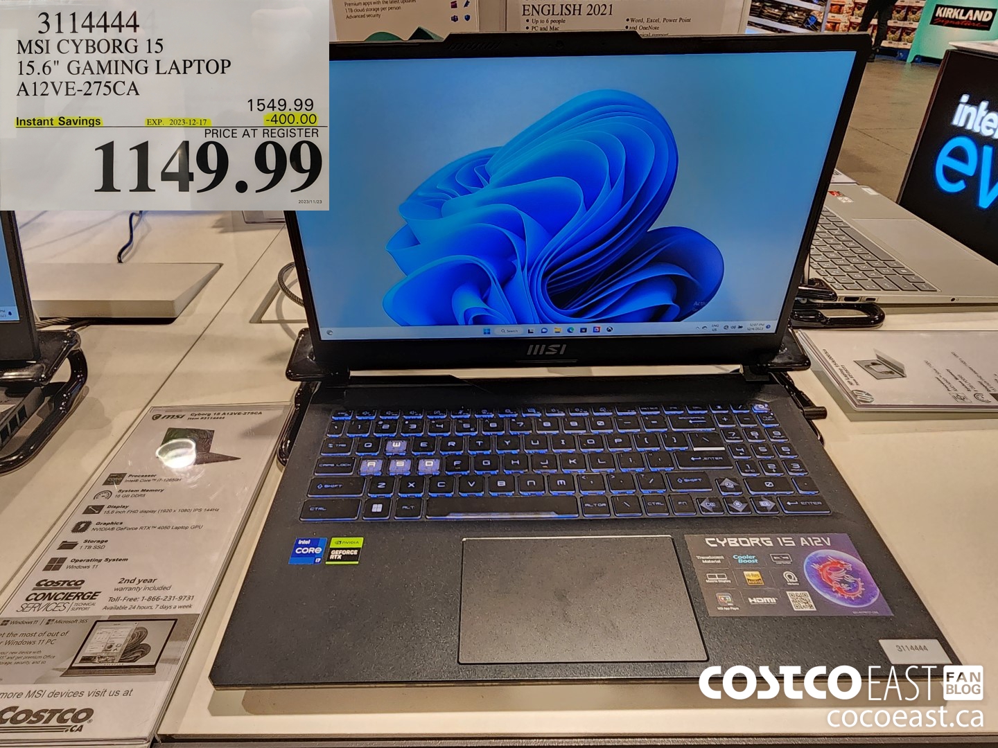 3114444 MSI CYBORG 15 15.6' GAMING LAPTOP A12VE-275CA ($400.00 INSTANT SAVINGS EXPIRES ON 2023-12-17) $1149.99