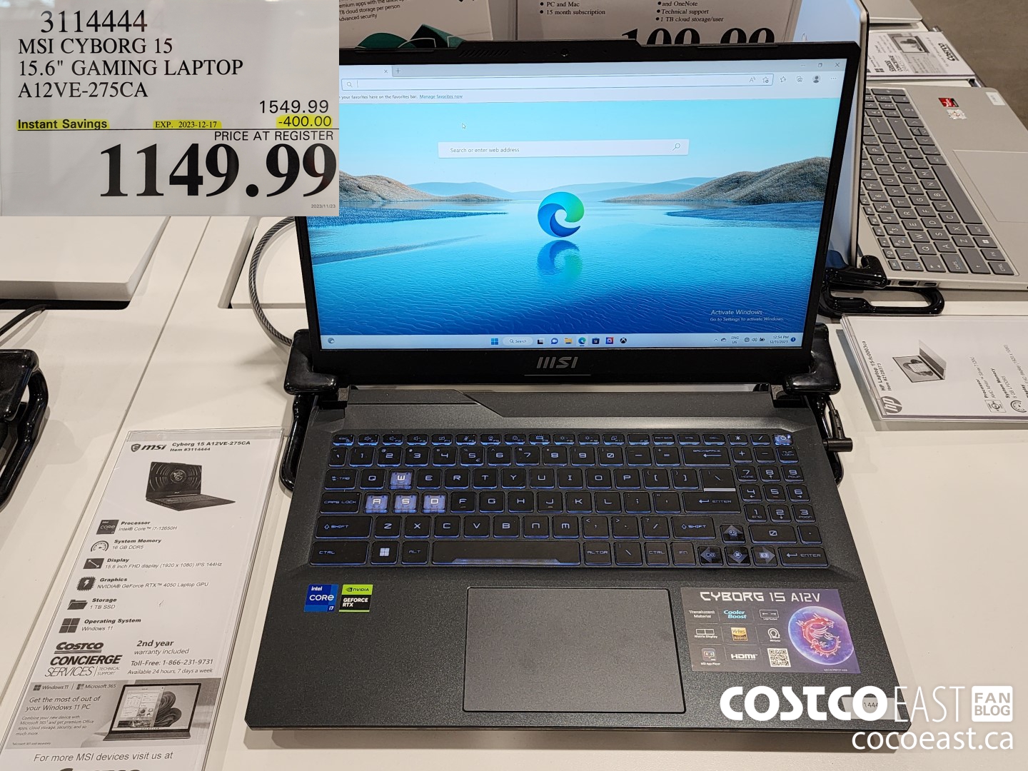 3114444 MSI CYBORG 15 15.6' GAMING LAPTOP A12VE-275CA ($400.00 INSTANT SAVINGS EXPIRES ON 2023-12-17) $1149.99