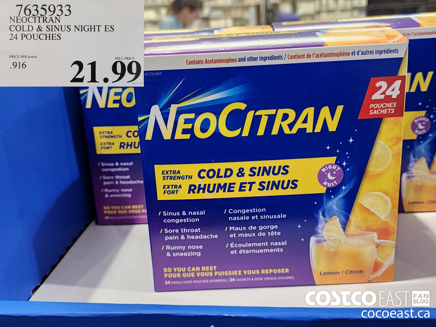 7635933 NEOCITRAN COLD & SINUS NIGHT ES 24 POUCHES $21.99