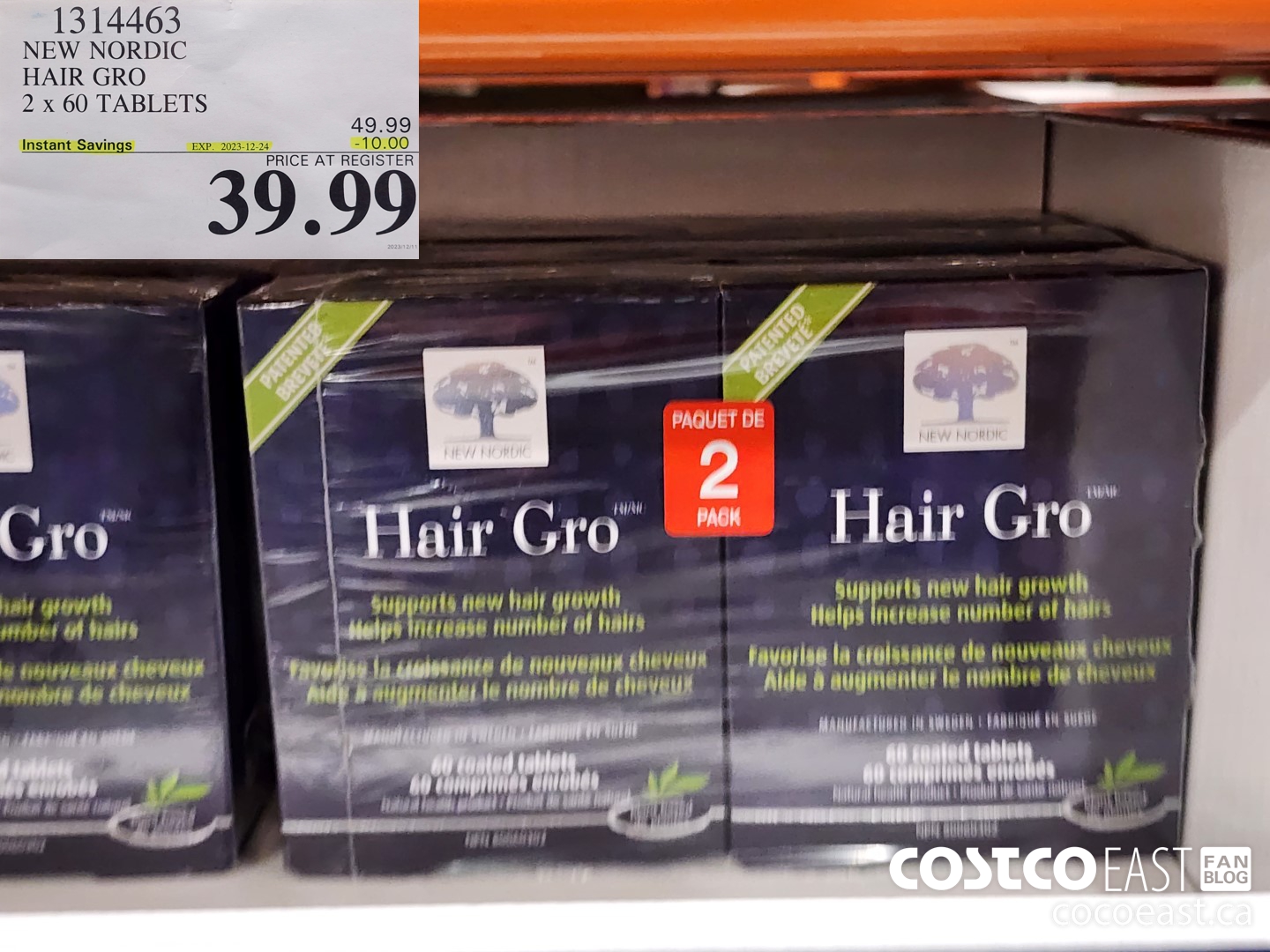 1314463 NEW NORDIC HAIR GRO 2 x 60 TABLETS ($10.00 INSTANT SAVINGS EXPIRES ON 2023-12-24) $39.99