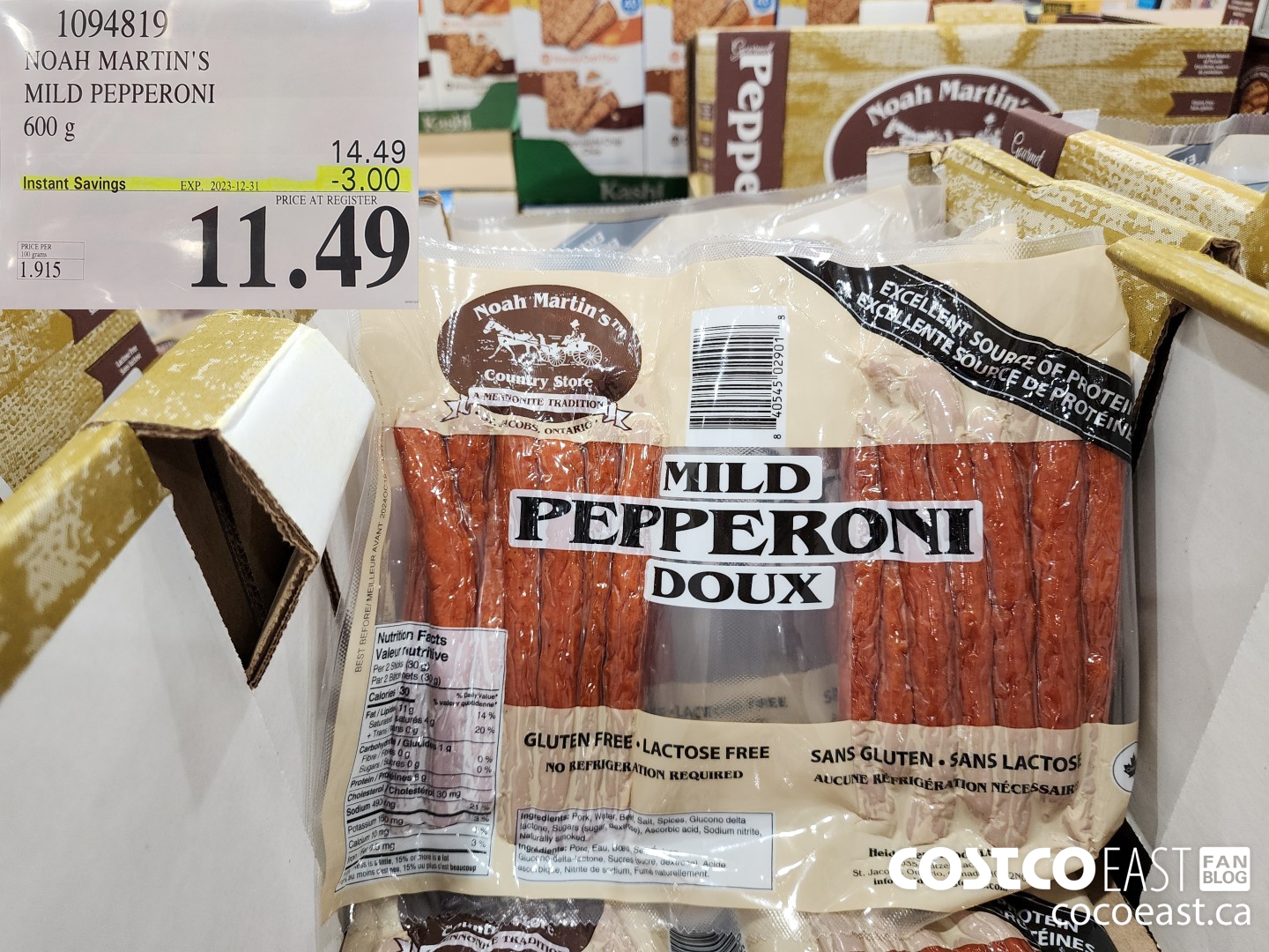 1094819 NOAH MARTIN'S MILD PEPPERONI 600 g ($3.00 INSTANT SAVINGS EXPIRES ON 2023-12-31) $11.49
