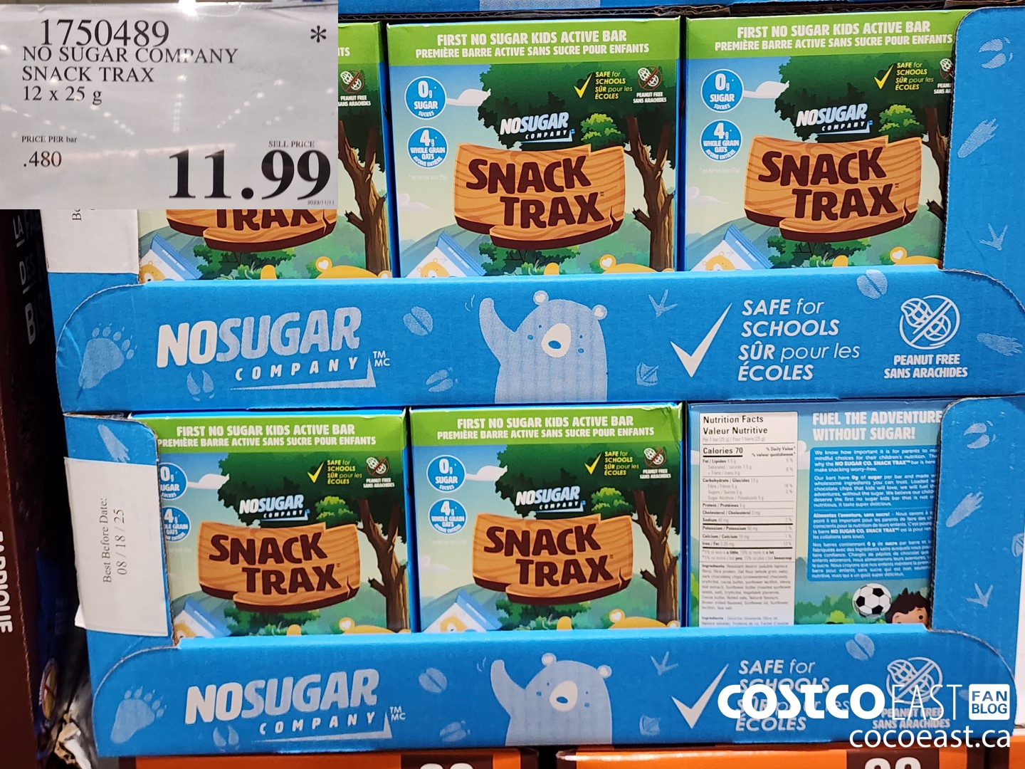 1750489 NO SUGAR COMPANY SNACK TRAX 12x25G $11.99