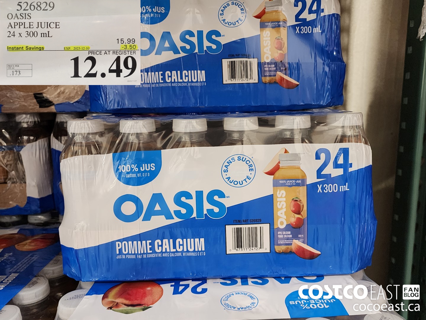 526829 OASIS APPLE JUICE 24 X 300 ML ($3.50 INSTANT SAVINGS EXPIRES ON 2023-12-10) $12.49