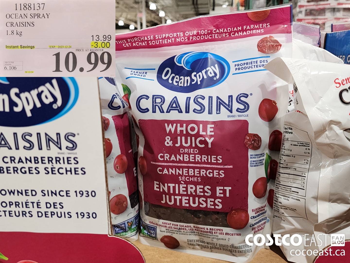 1188137 OCEAN SPRAY CRAISINS 1.8 KG 2023-128-24 ($3.00 INSTANT SAVINGS) $10.99