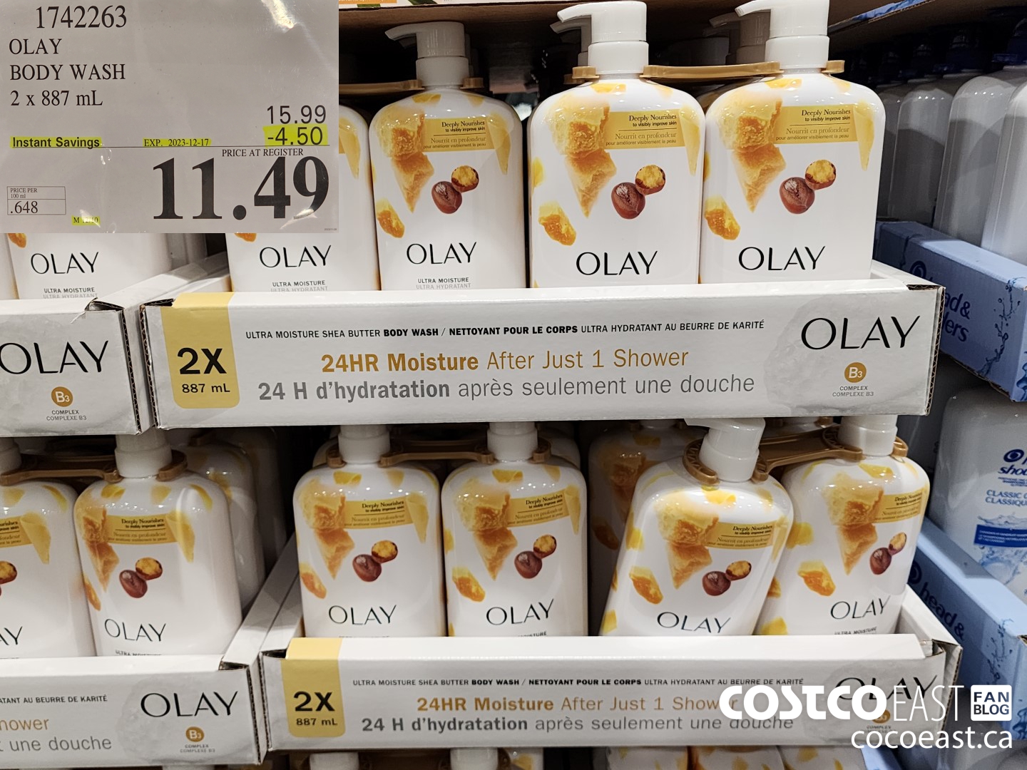 1742263 OLAY BODY WASH 2 X 887 mL ($4.50 INSTANT SAVINGS EXPIRES ON 2023-12-17) $11.49