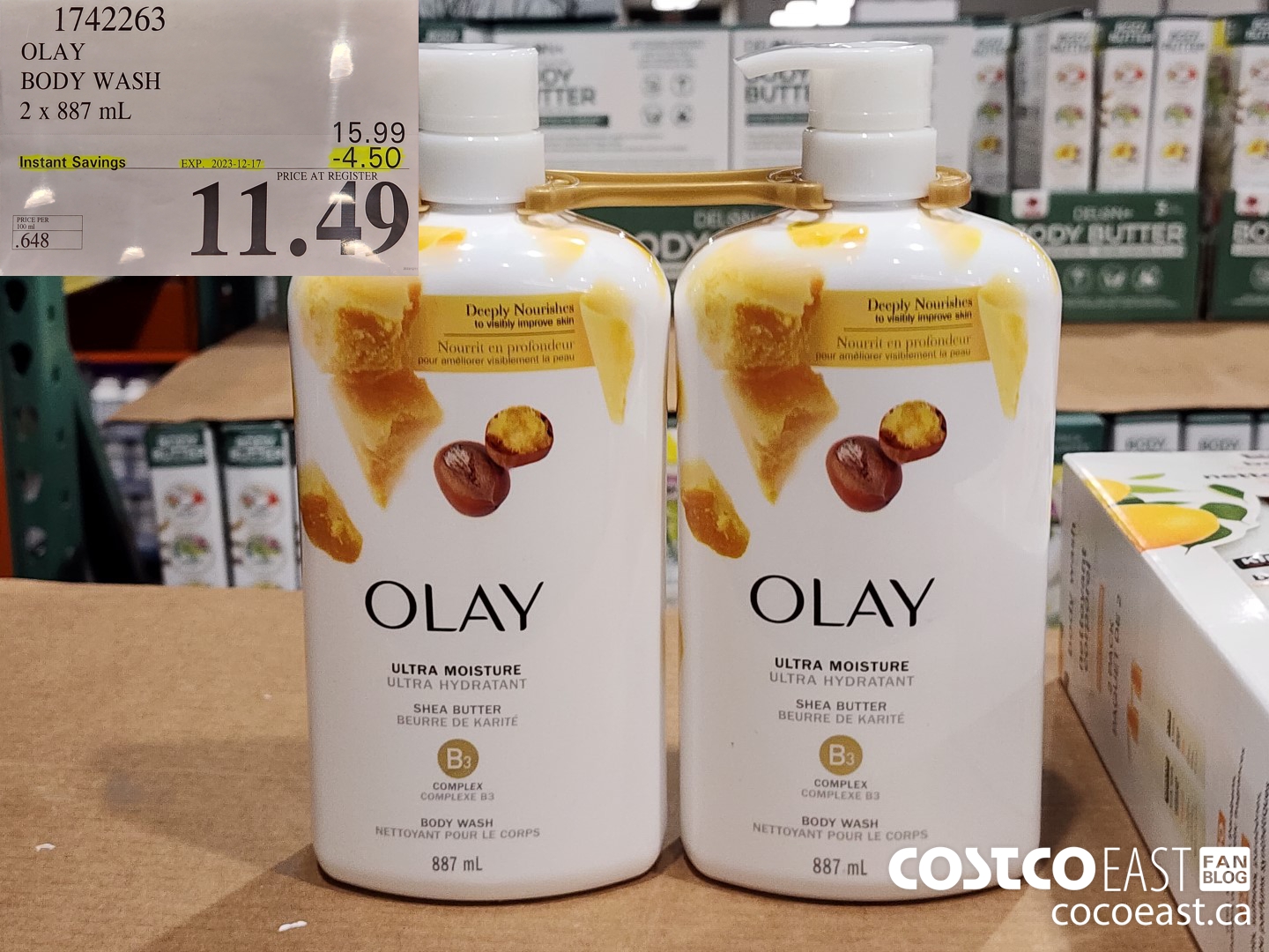 1742263 OLAY BODY WASH 2 X 887 mL ($4.50 INSTANT SAVINGS EXPIRES ON 2023-12-17) $11.49