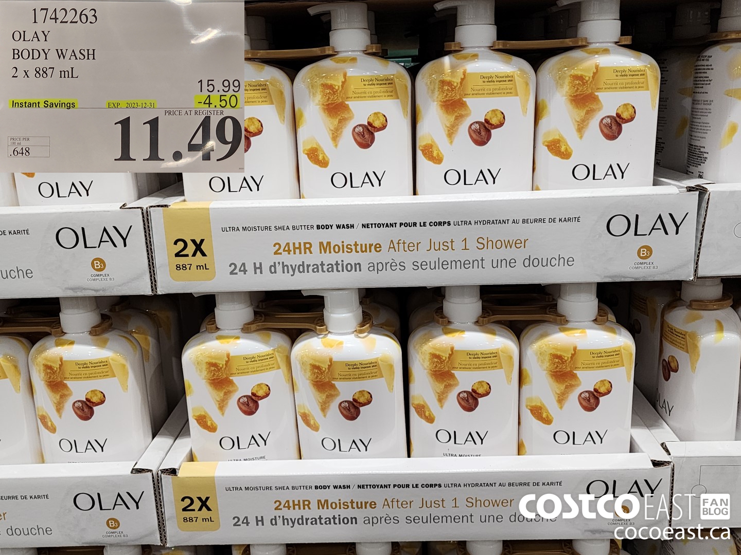 1742263 OLAY BODY WASH 2 X 887 mL ($4.50 INSTANT SAVINGS EXPIRES ON 2023-12-31) $11.49