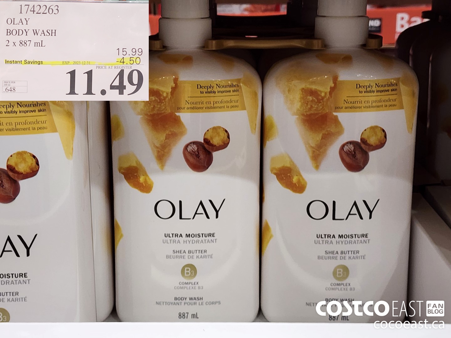 1742263 OLAY BODY WASH 2 X 887 mL ($4.50 INSTANT SAVINGS EXPIRES ON 2023-12-31) $11.49