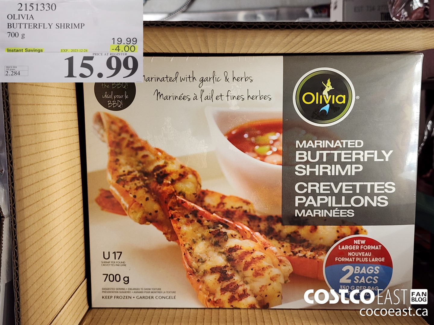 2151330 OLIVIA BUTTERFLY SHRIMP 700 G ($4.00 INSTANT SAVINGS EXPIRES ON 2023-12-24) $15.99