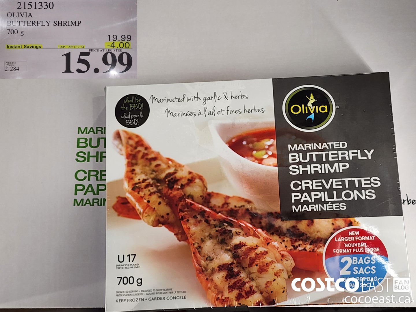 2151330 OLIVIA BUTTERFLY SHRIMP 700 G ($4.00 INSTANT SAVINGS EXPIRES ON 2023-12-24) $15.99