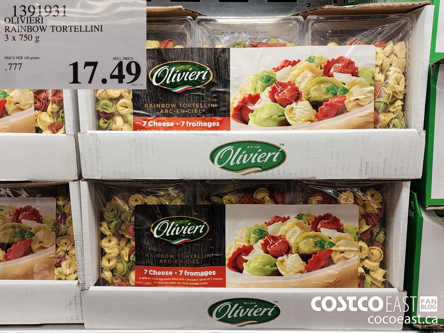 1391931 OLIVIERI RAINBOW TORTELLINI 3 x 750 g $17.49
