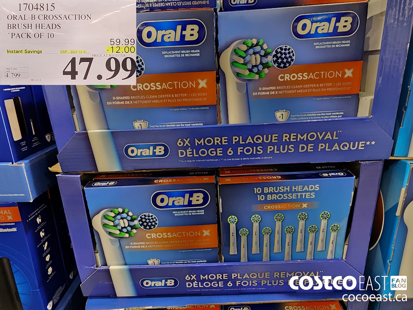1704815 ORAL-B CROSSACTION BRUSH HEADS PACK OF 10 ($12.00 INSTANT SAVINGS EXPIRES ON 2023-12-17) $47.99