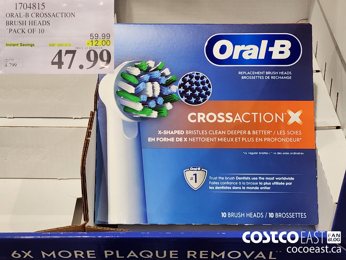 1704815 ORAL-B CROSSACTION BRUSH HEADS PACK OF 10 ($12.00 INSTANT SAVINGS EXPIRES ON 2023-12-31) $47.99