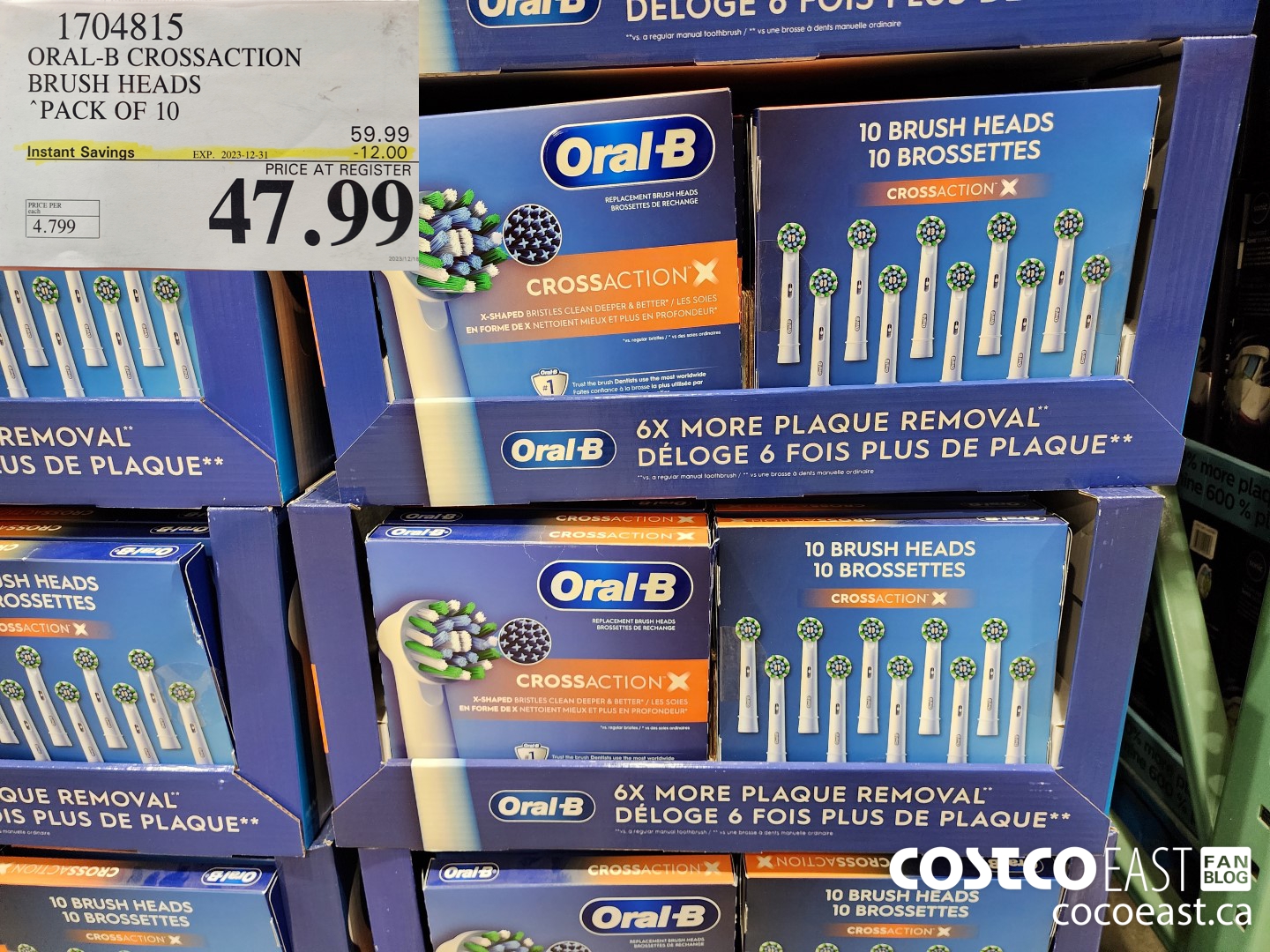 1704815 ORAL-B CROSSACTION BRUSH HEADS PACK OF 10 ($12.00 INSTANT SAVINGS EXPIRES ON 2023-12-31) $47.99