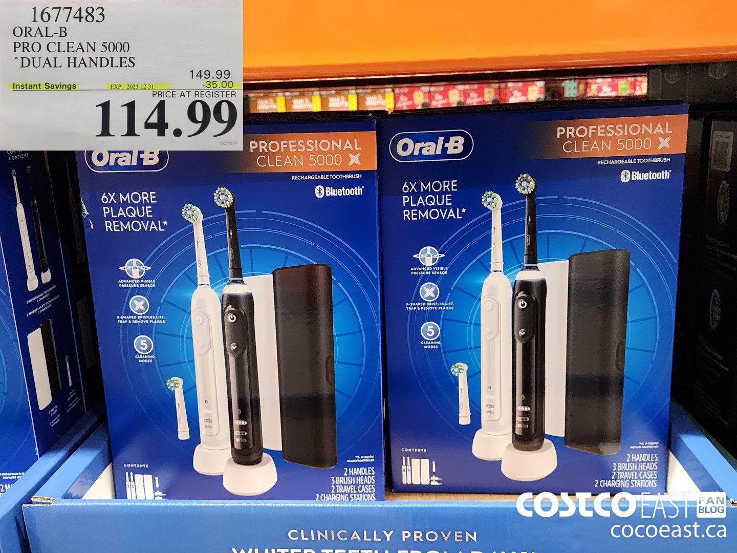 1677483 ORAL-B PRO CLEAN 5000 DUAL HANDLES ($35.00 INSTANT SAVINGS EXPIRES ON 2023-12-31) $114.99