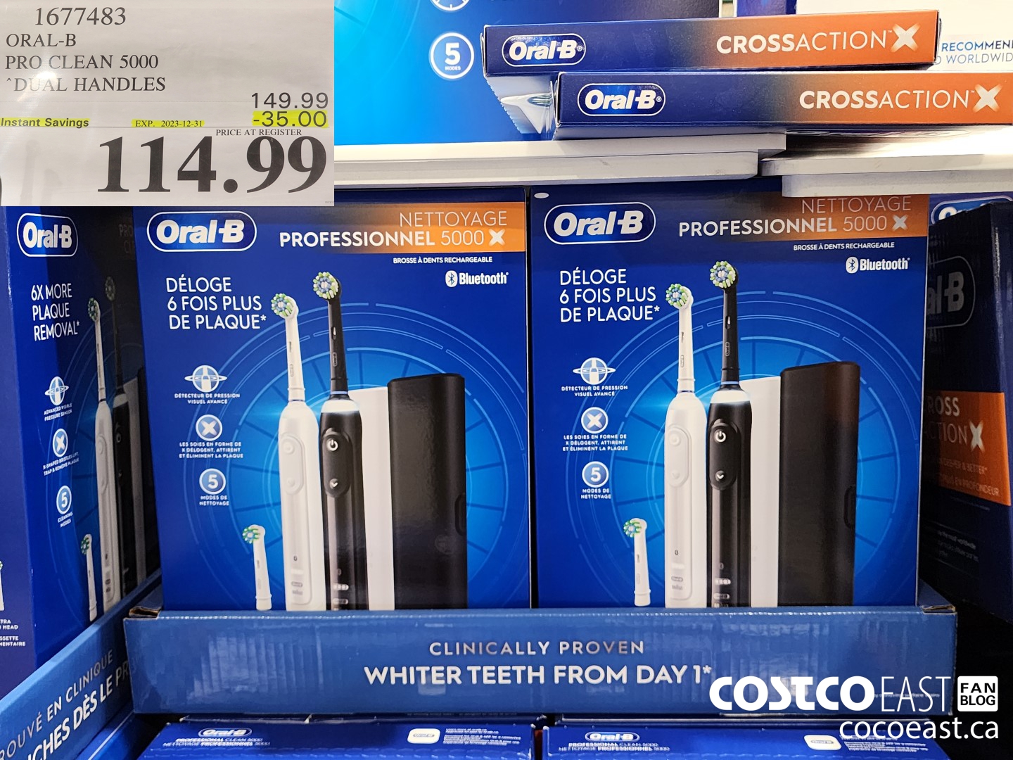 1677483 ORAL-B PRO CLEAN 5000 DUAL HANDLES ($35.00 INSTANT SAVINGS EXPIRES ON 2023-12-31) $114.99