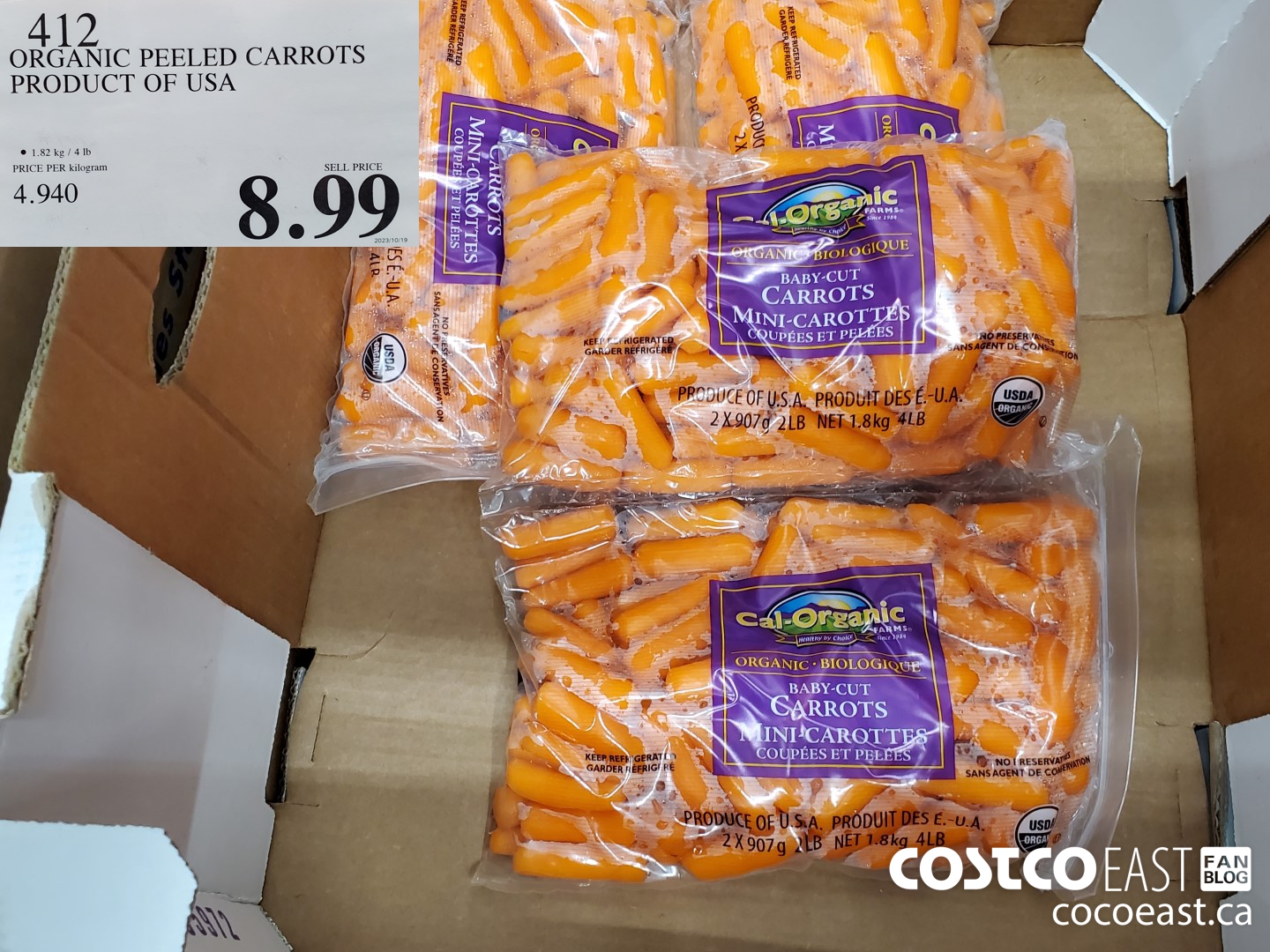 412 ORGANIC PEELED CARROTS PRODUCT OF USA $8.99