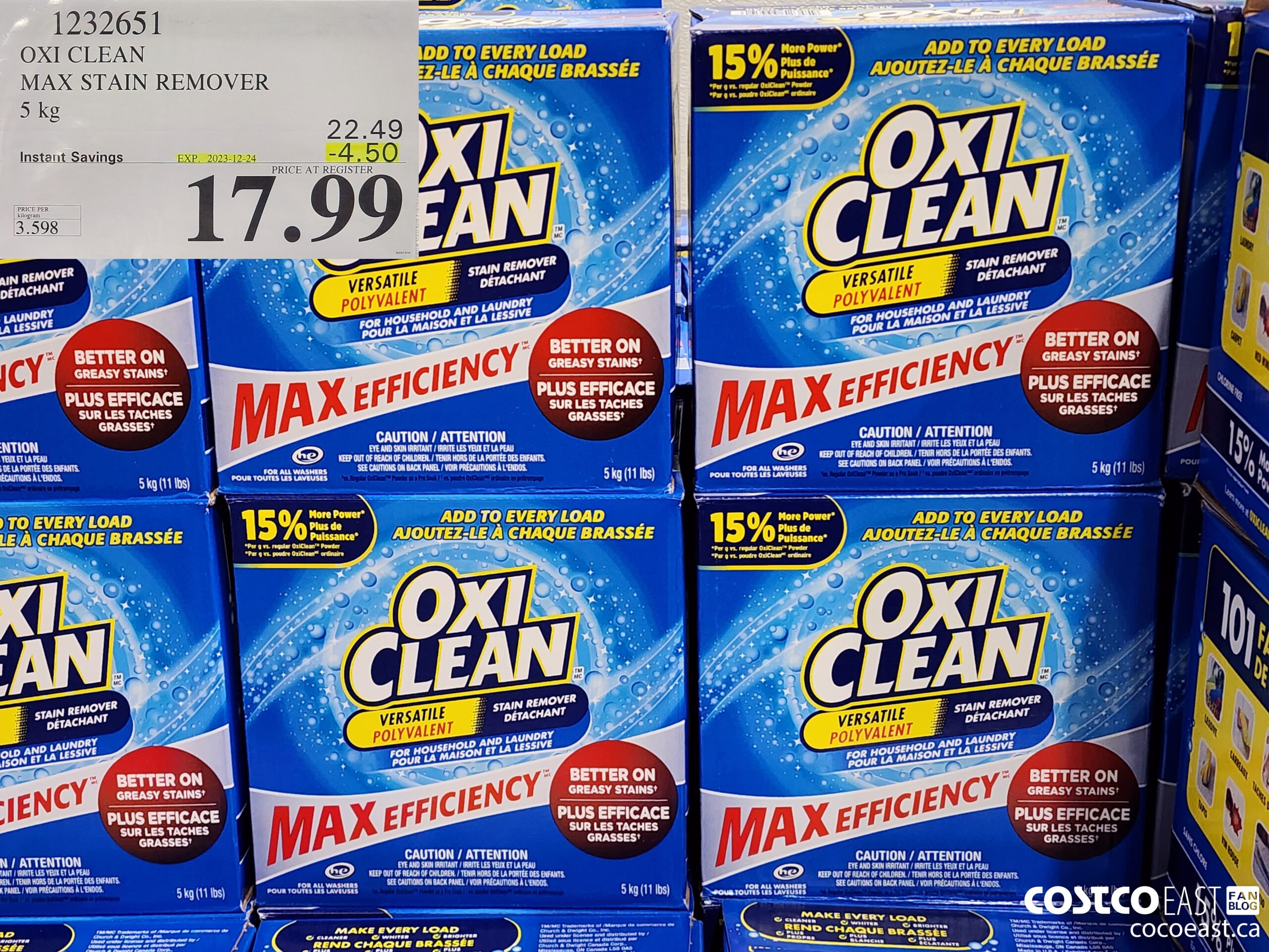 1232651 OXI CLEAN MAX STAIN REMOVER 5 KG ($4.50 INSTANT SAVINGS EXPIRES ON 2023-12-24) $17.99