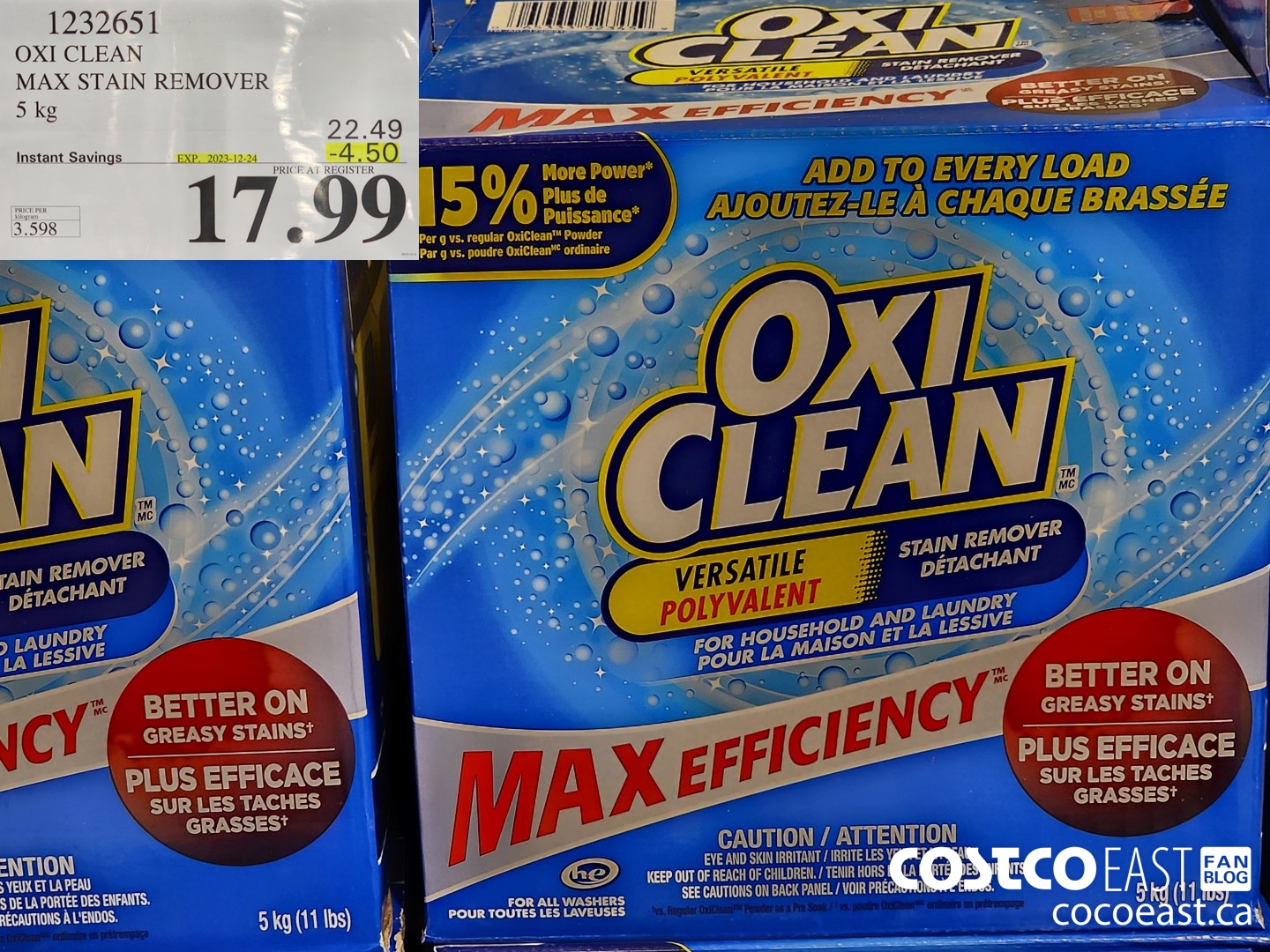 1232651 OXI CLEAN MAX STAIN REMOVER 5 KG ($4.50 INSTANT SAVINGS EXPIRES ON 2023-12-24) $17.99
